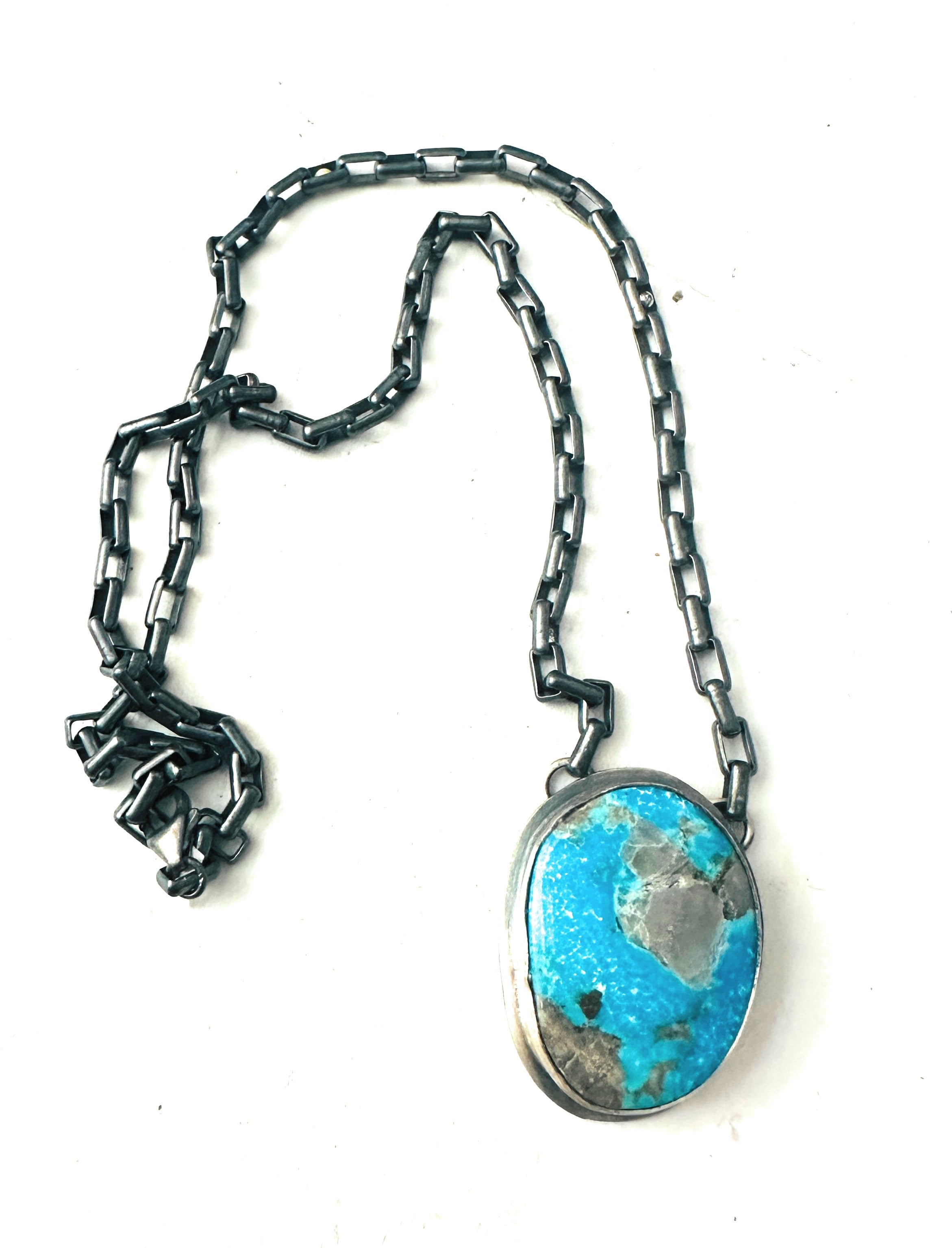 Navajo Sterling Silver & Morenci Turquoise Necklace