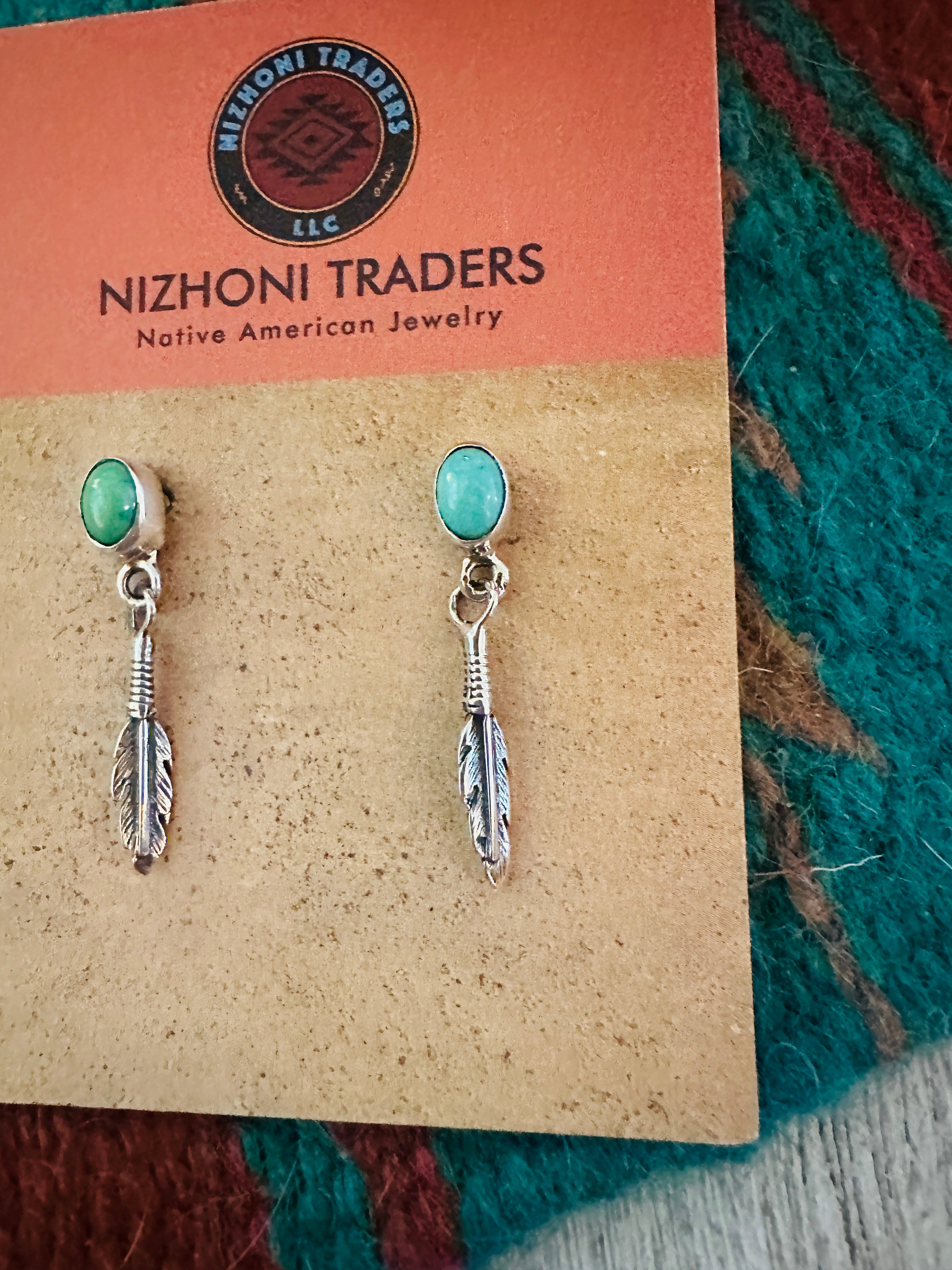 Navajo Turquoise & Sterling Silver Feather Earrings