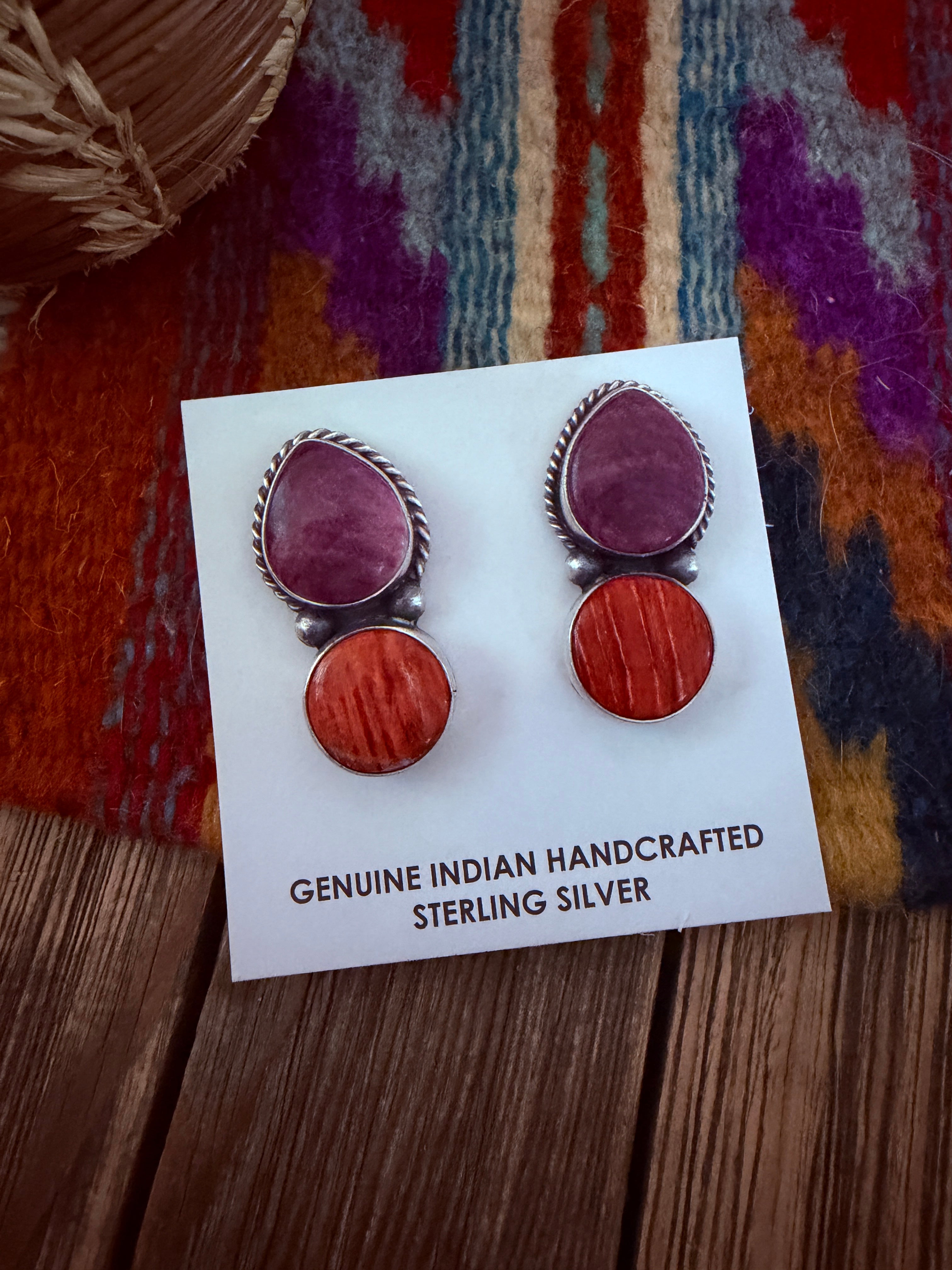 Handcrafted Spiny and Sterling Silver Dangle Earrings by Hiram Largo