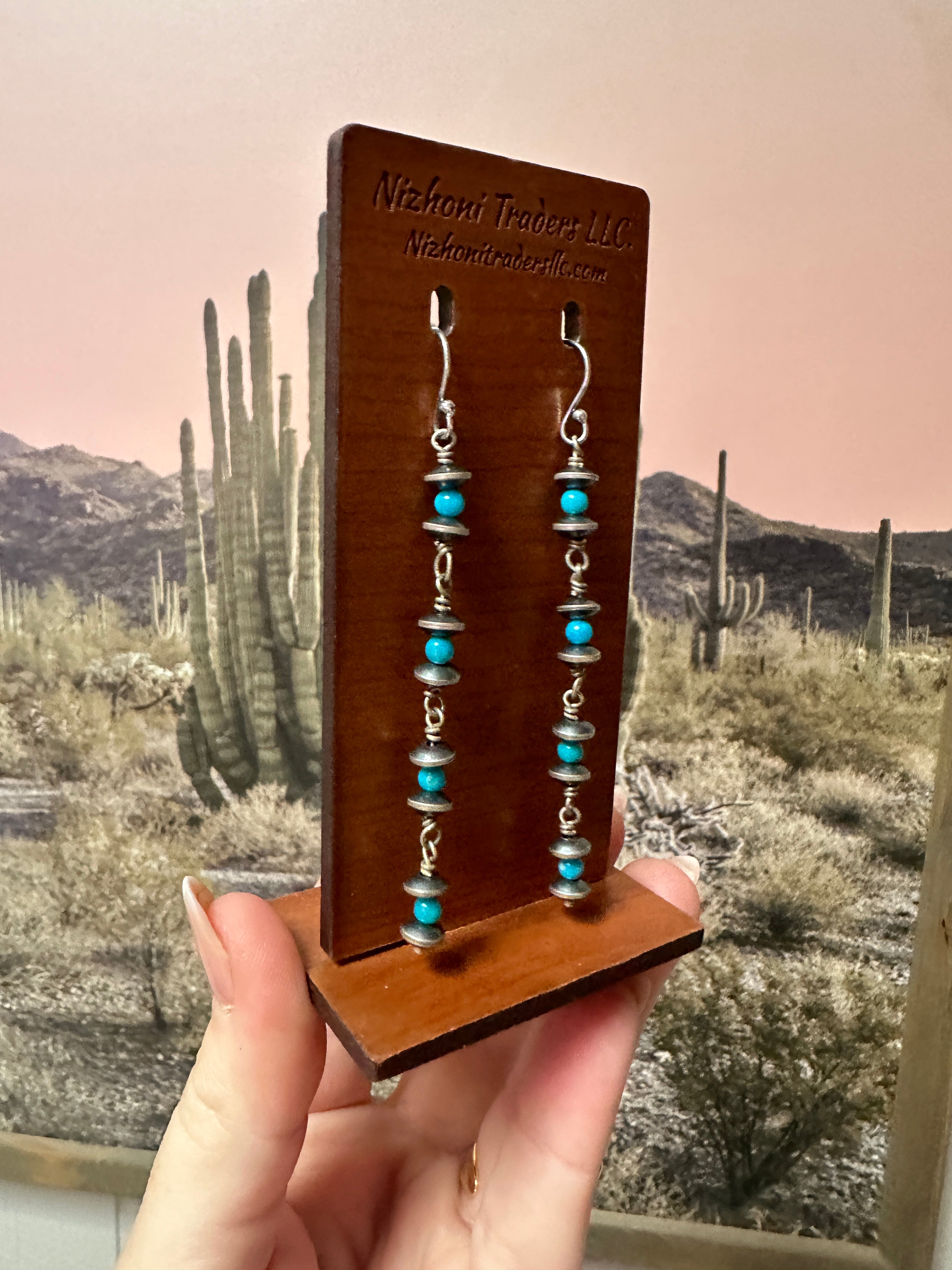 Handmade Turquoise And Sterling Silver Beaded Dangle Earrings