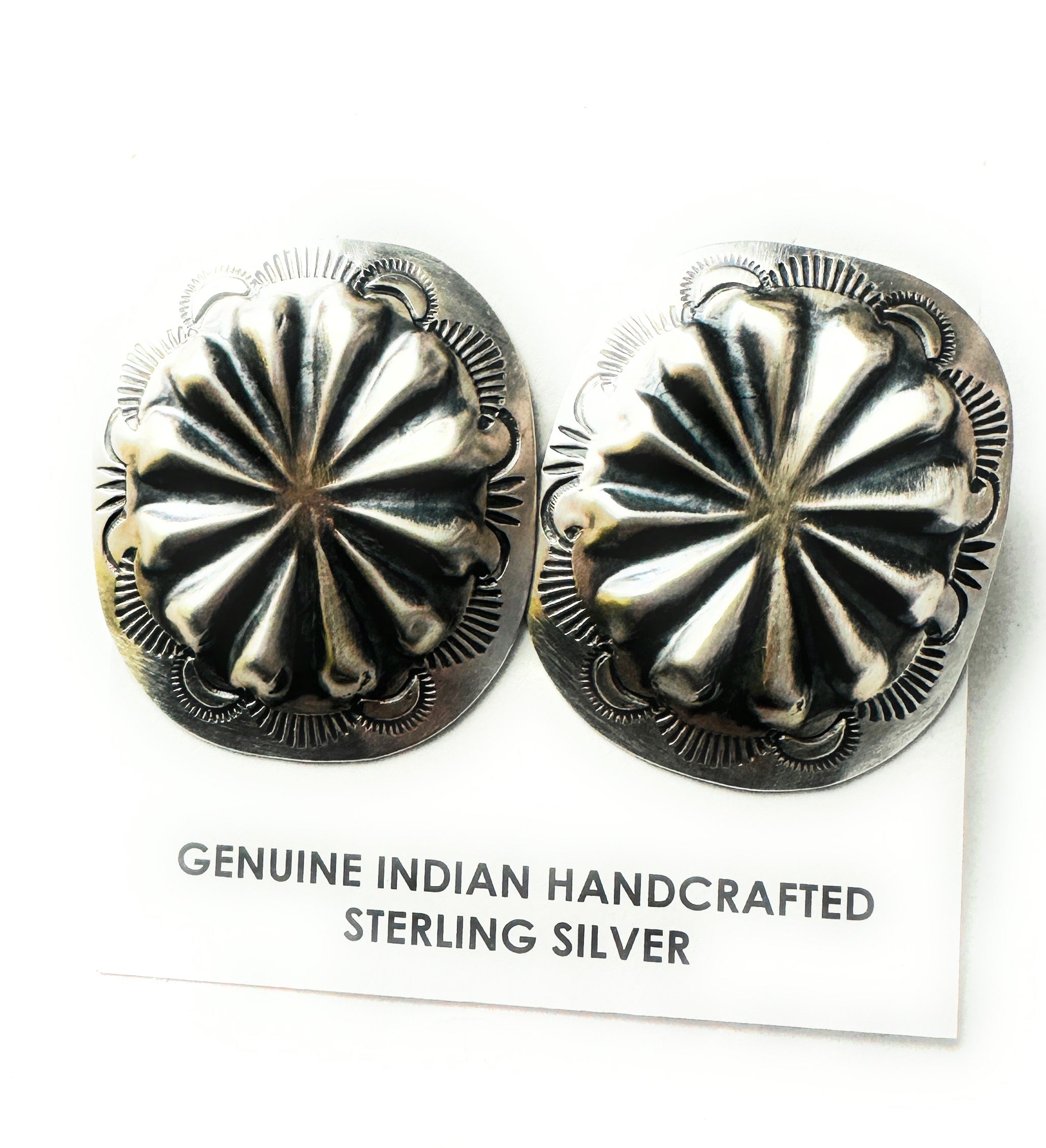 Navajo Hand Stamped Sterling Silver Concho Post Earrings