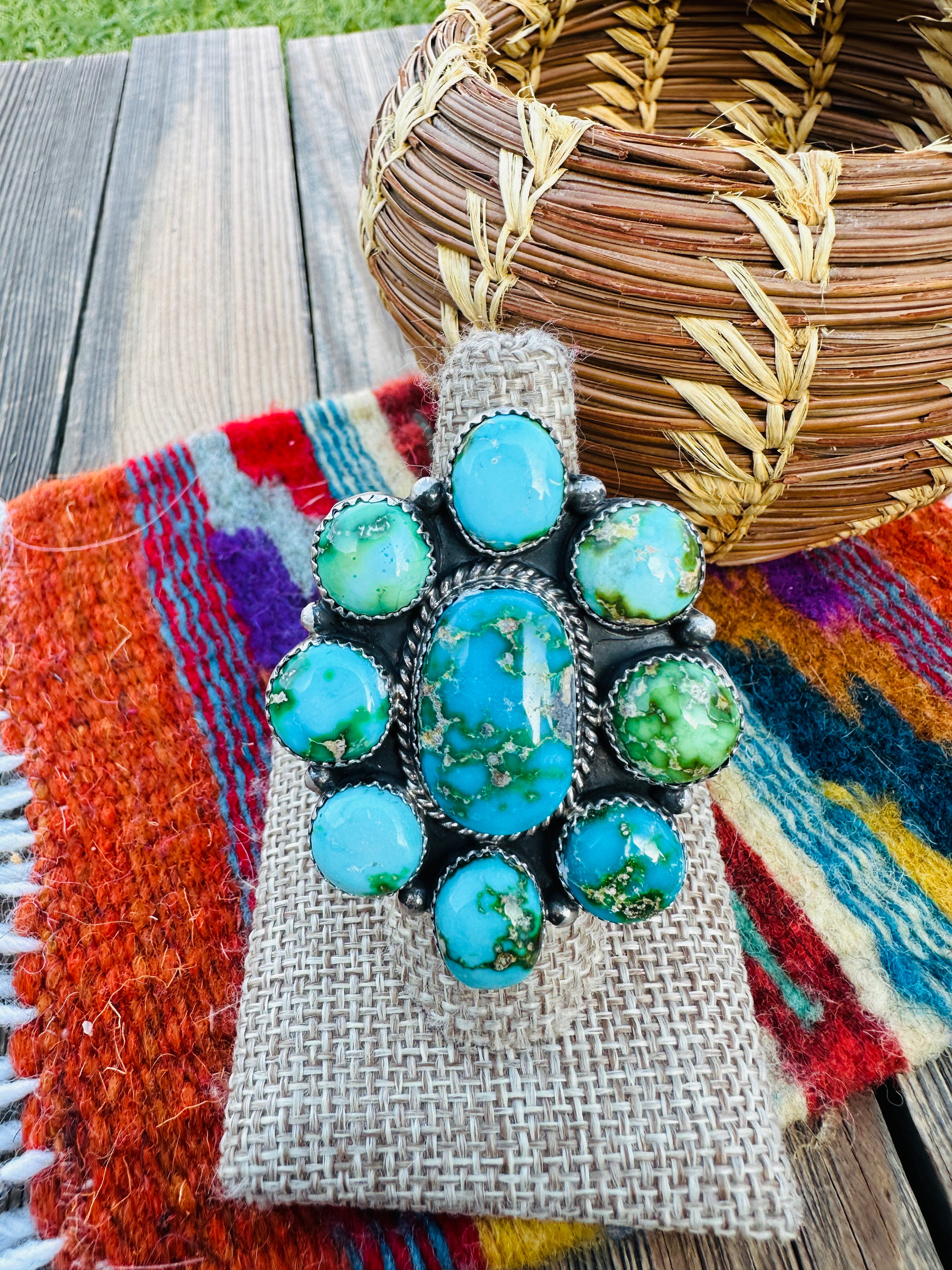 Handcrafted Sonoran Mountain Turquoise & Sterling Silver Adjustable Cluster Ring