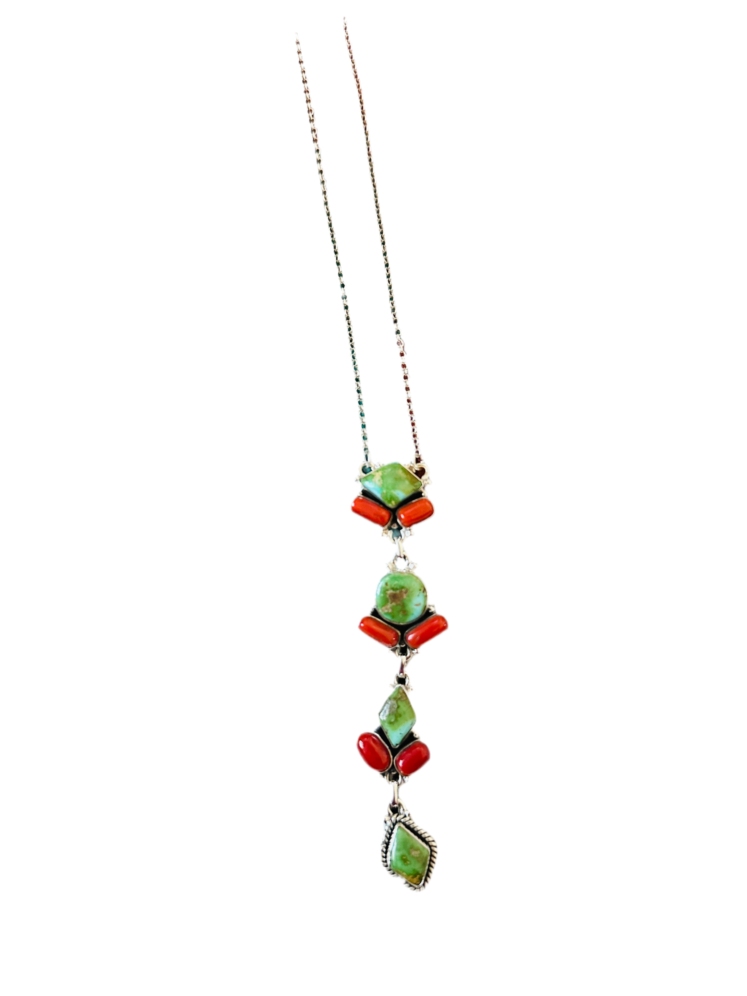 ** Christmas Collection ** Handmade Sterling Silver, Turquoise & Coral Necklace Signed Nizhoni