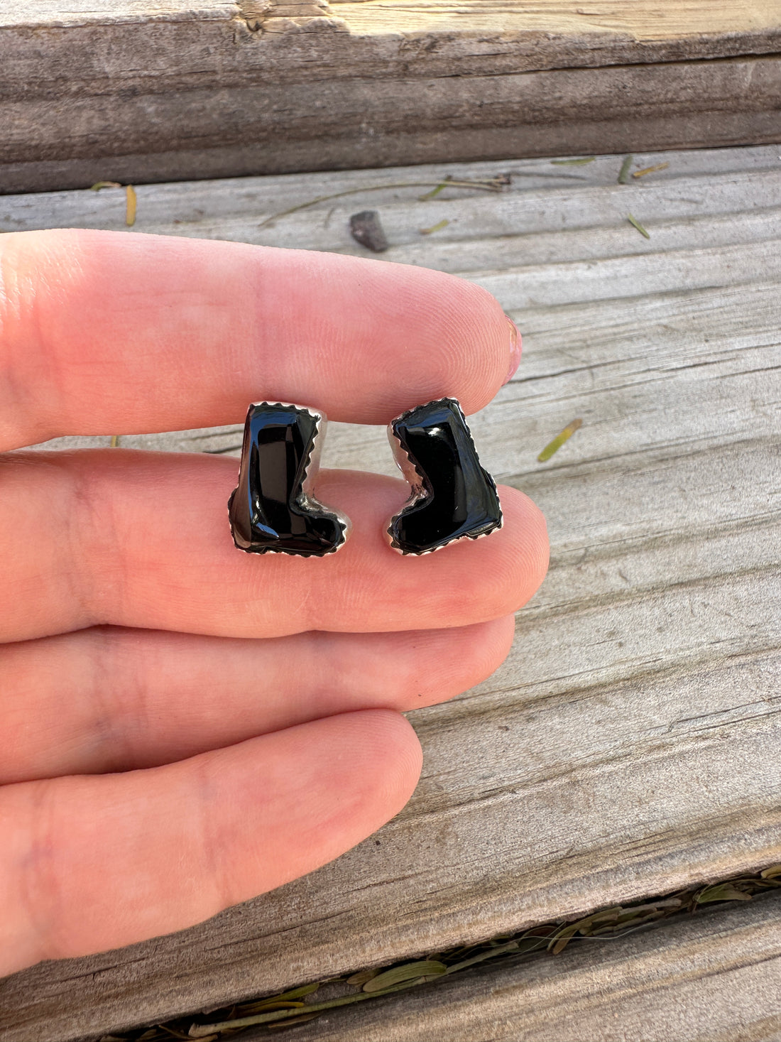 Onyx Sterling Silver Boot Earrings Handmade
