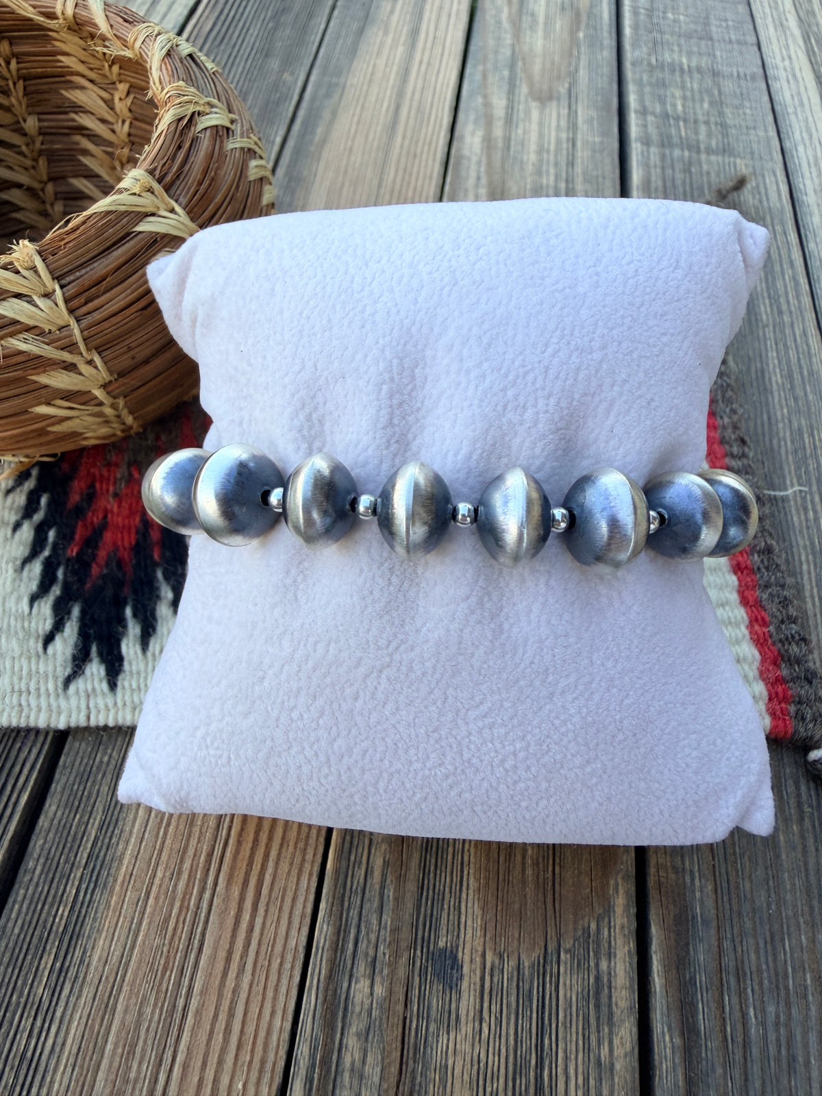 Handcrafted Sterling Silver Beaded Stretch Bracelet
