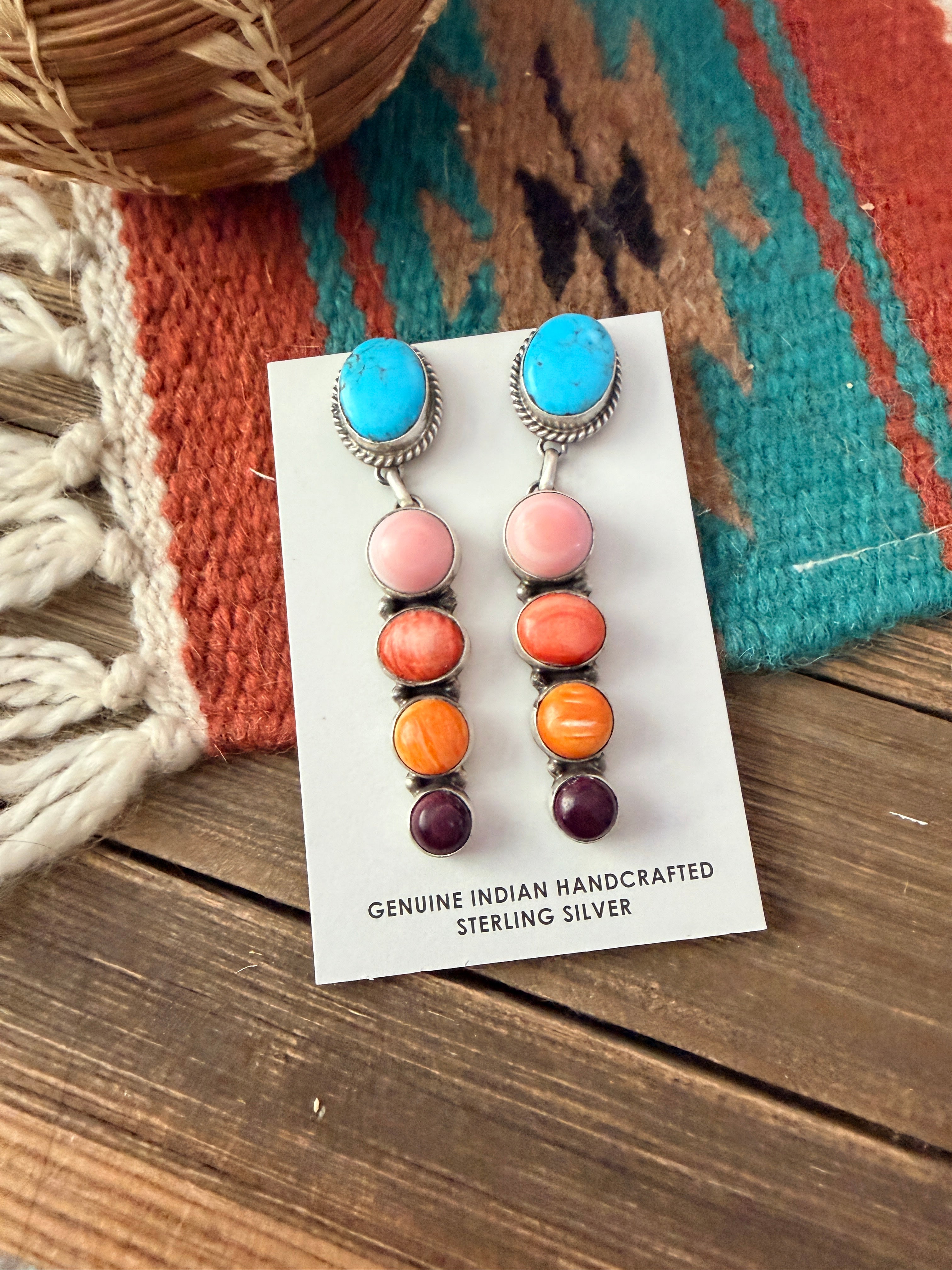 Handcrafted Multi Stone & Sterling Silver Dangle Earrings