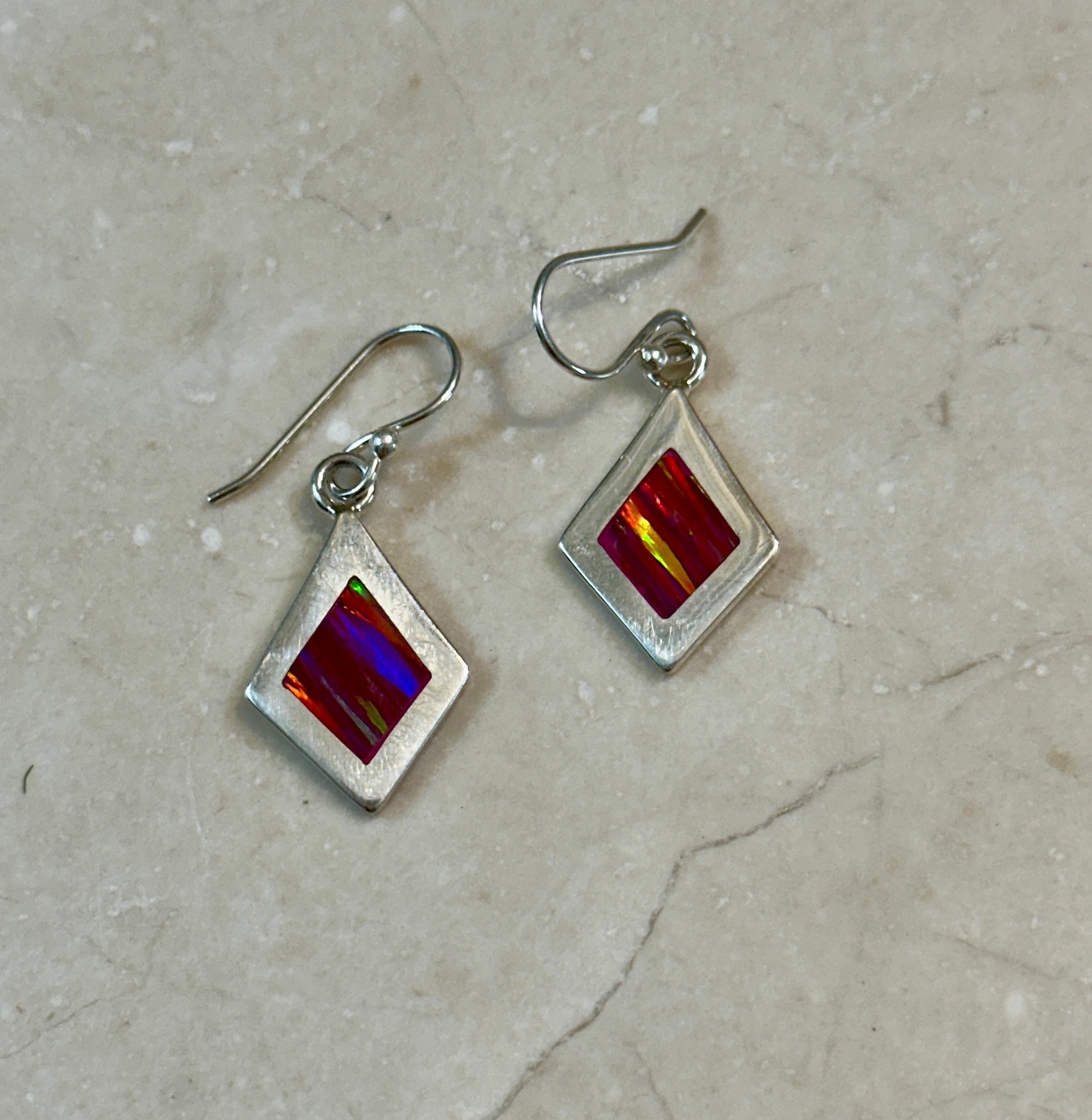 Pink Opal Inlay Earrings on Hook