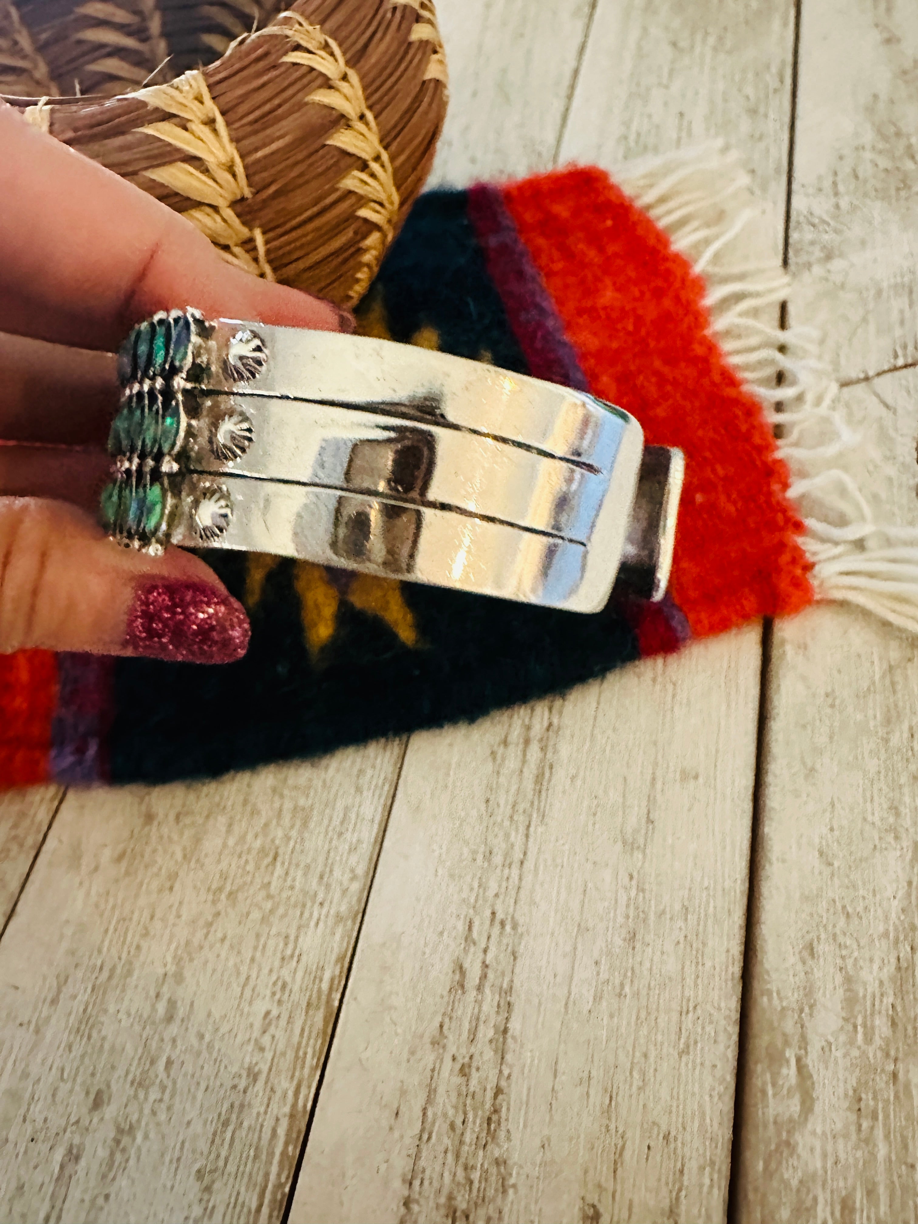 Nizhoni Handmade Sterling Silver & Blue Opal Cuff Bracelet