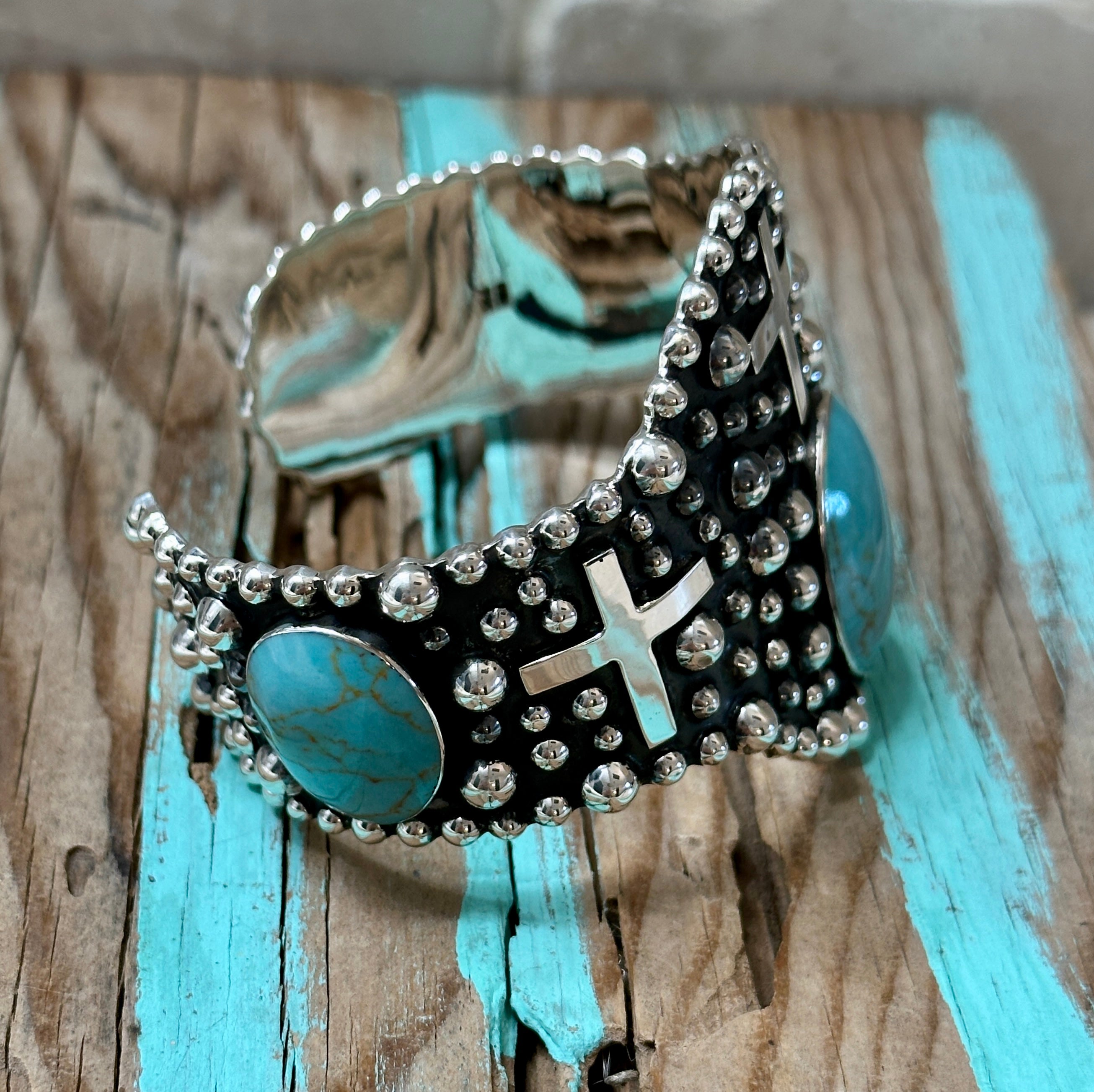 Las Cruces Turquoise Cross Cuff Sterling Silver Bracelet