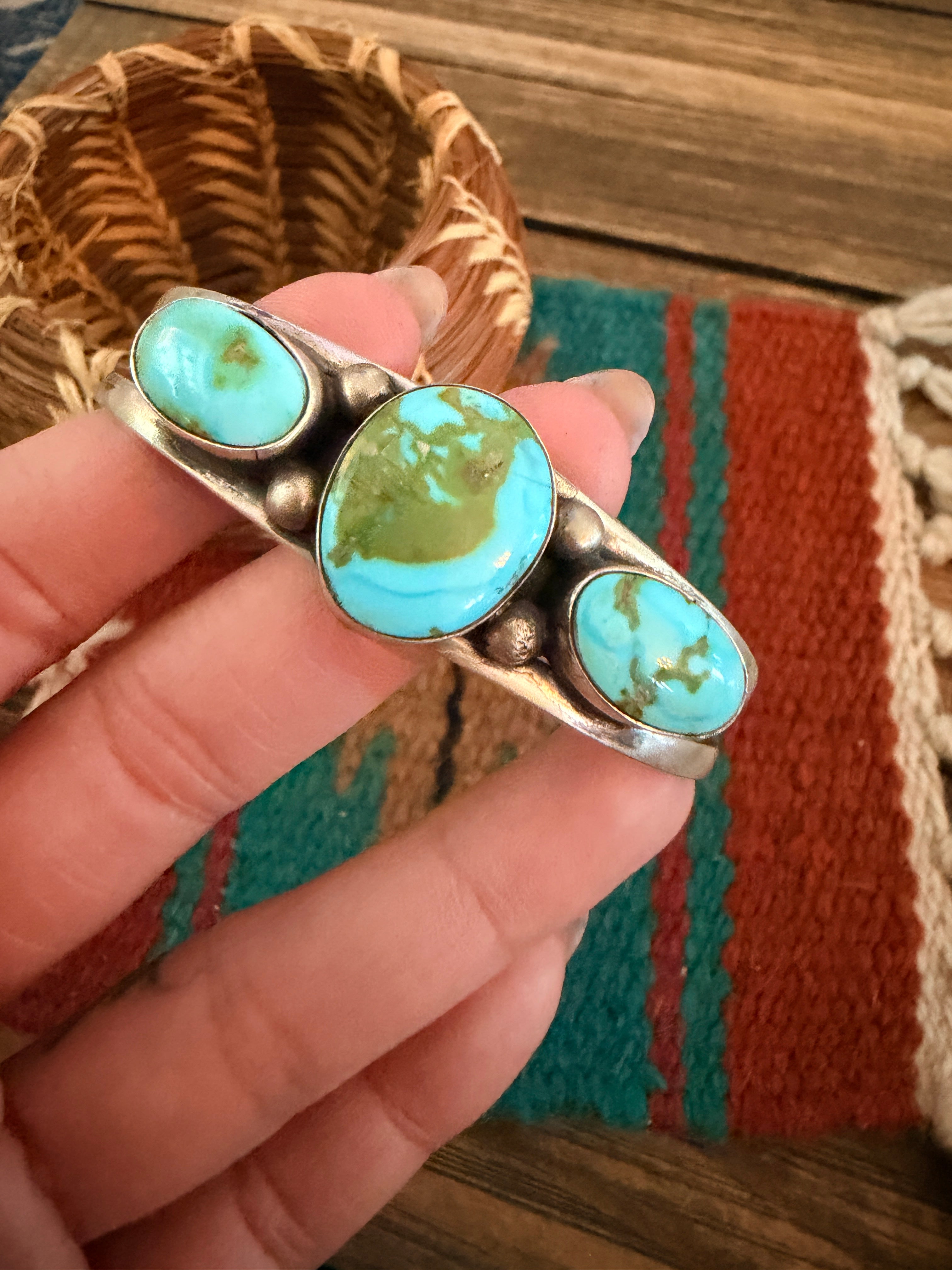 Handcrafted Turquoise & Sterling Silver Cuff Bracelet by Kathleen Livingston