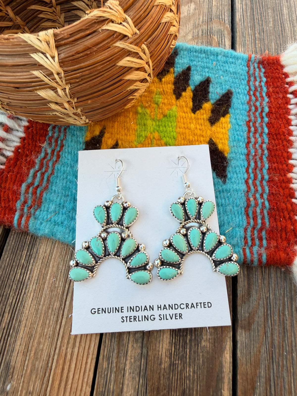 Handcrafted Turquoise & Sterling Silver Cluster Naja Dangle Earrings