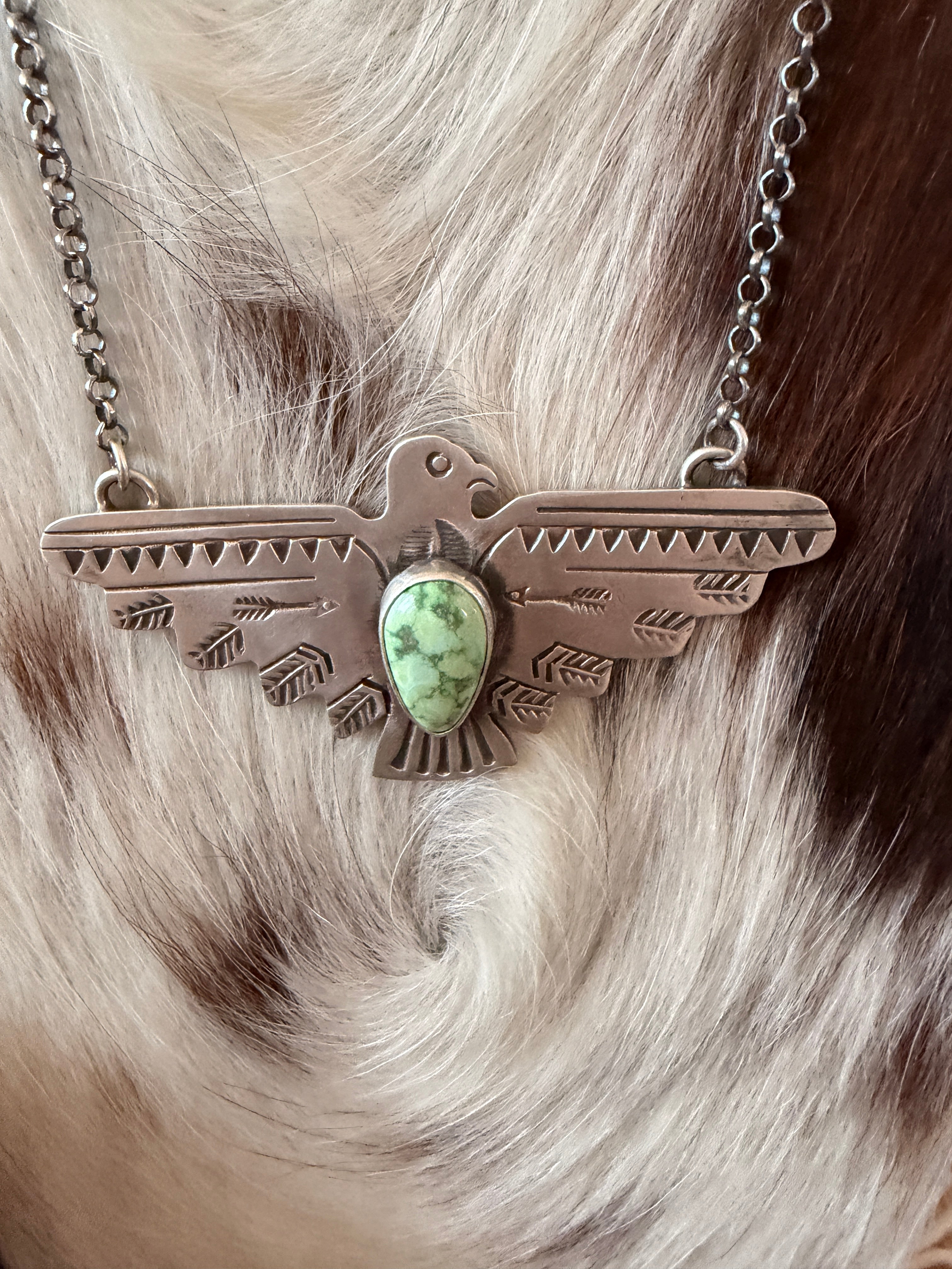 Handcrafted Turquoise & Sterling Silver Thunderbird Necklace by Russell Sam