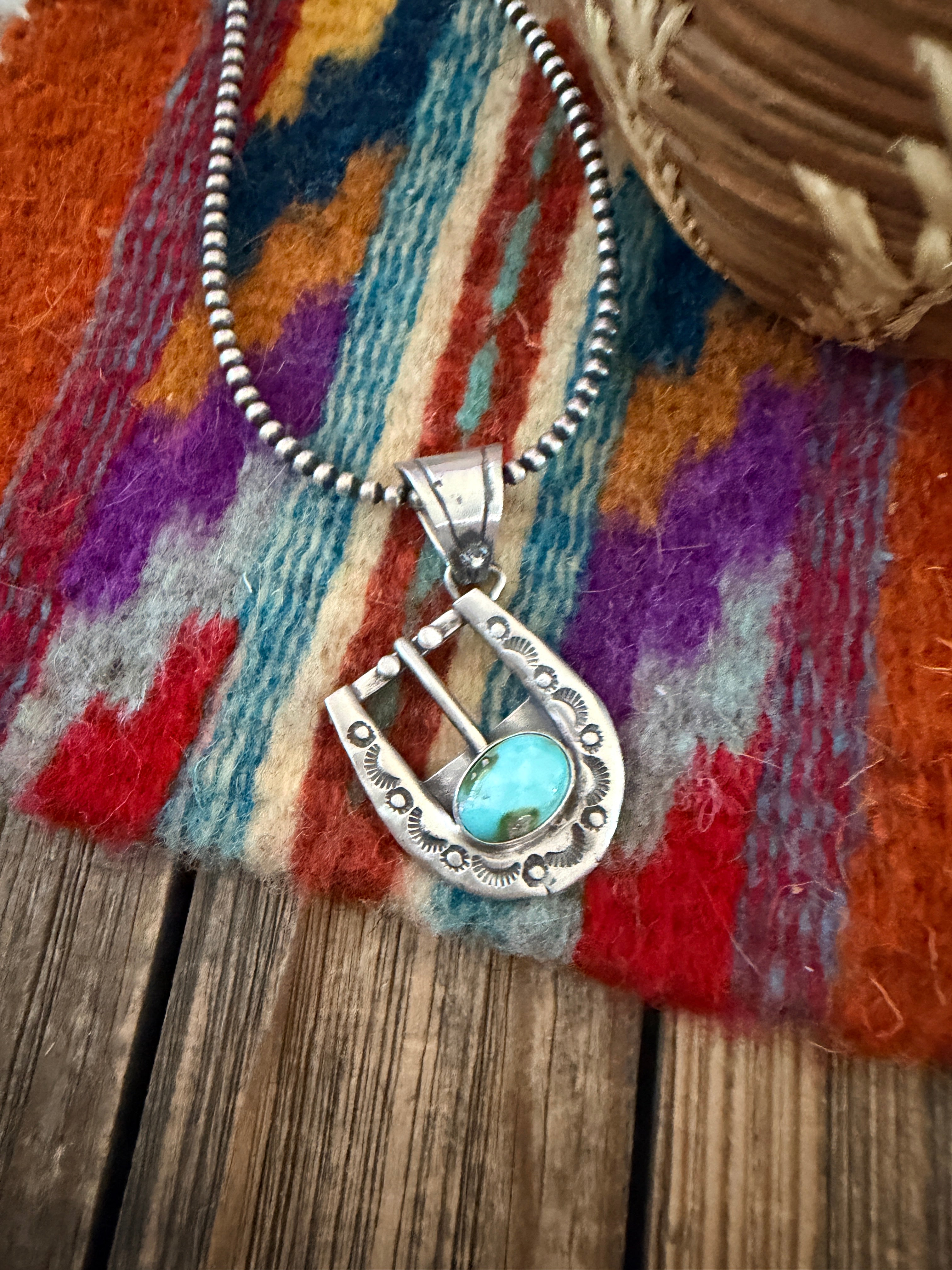 Handcrafted Sterling Silver & Turquoise Belt Buckle Pendant by Leroy James