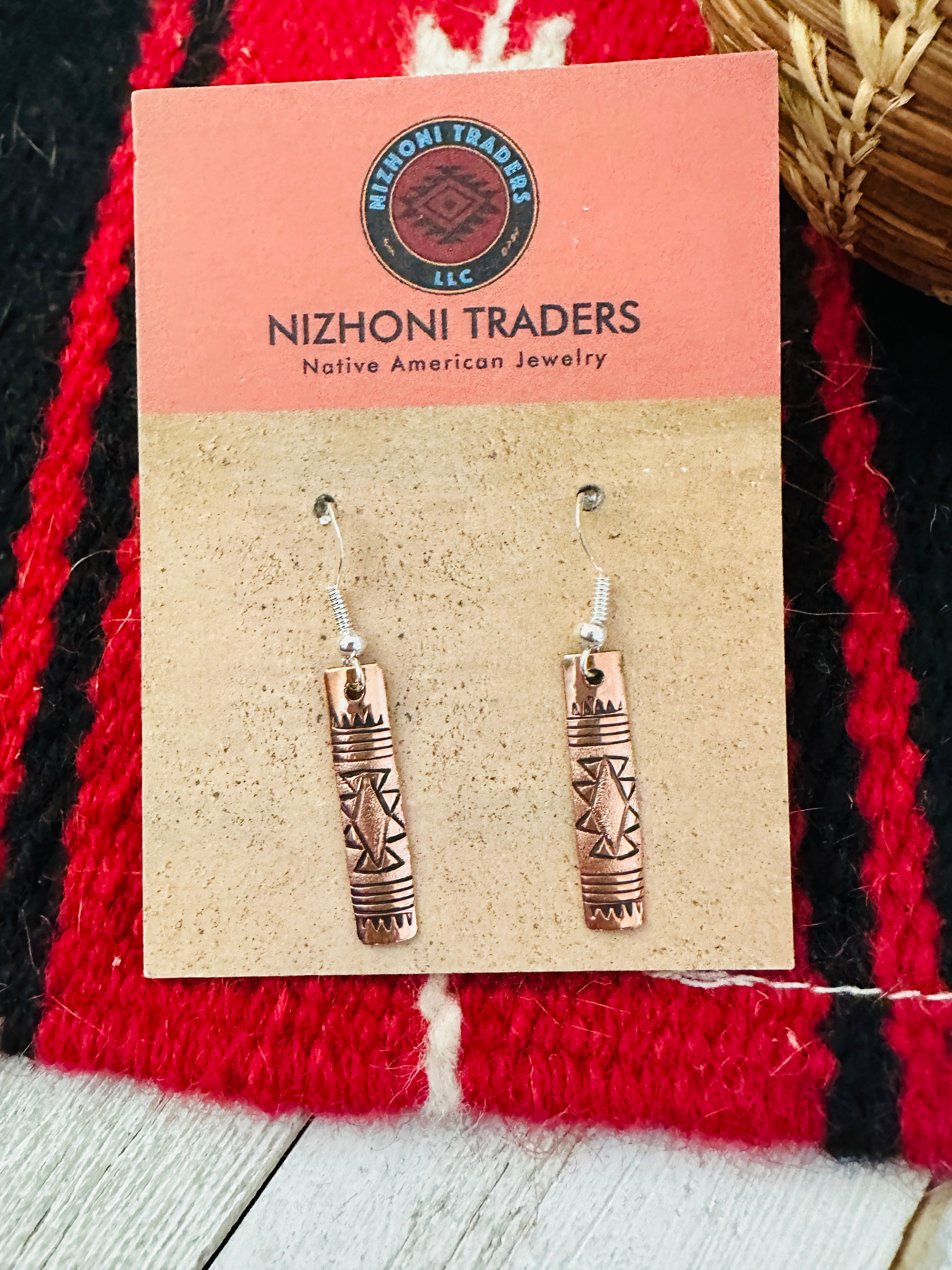 Navajo Hand Stamped Copper Dangle Earrings