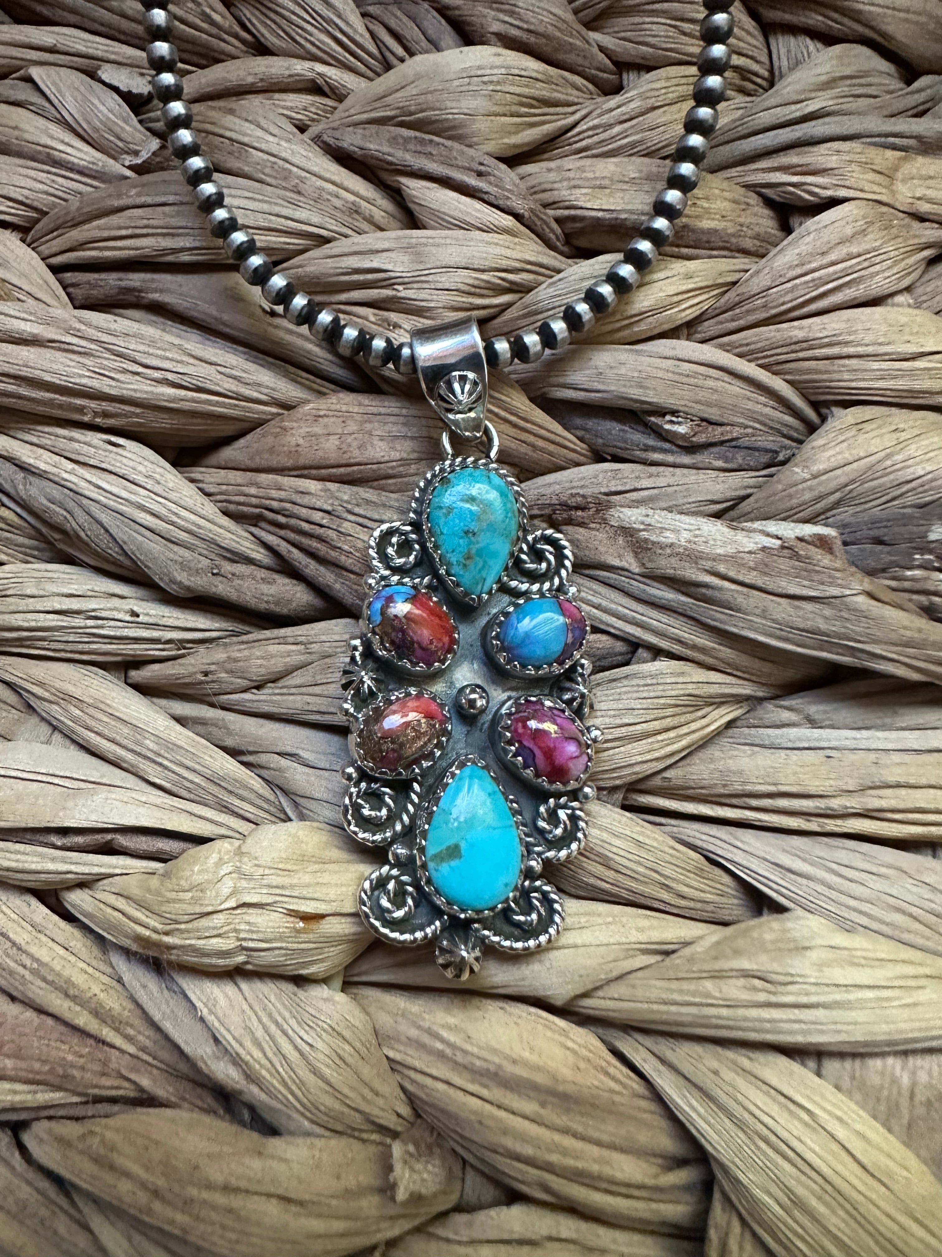 Handmade Turquoise, Pink Dream Mojave & Sterling Silver Pendant