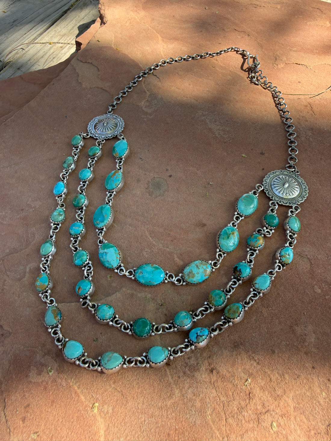 Handmade Sterling Silver Kingman Turquoise Layered Necklace "Signed Nizhoni"