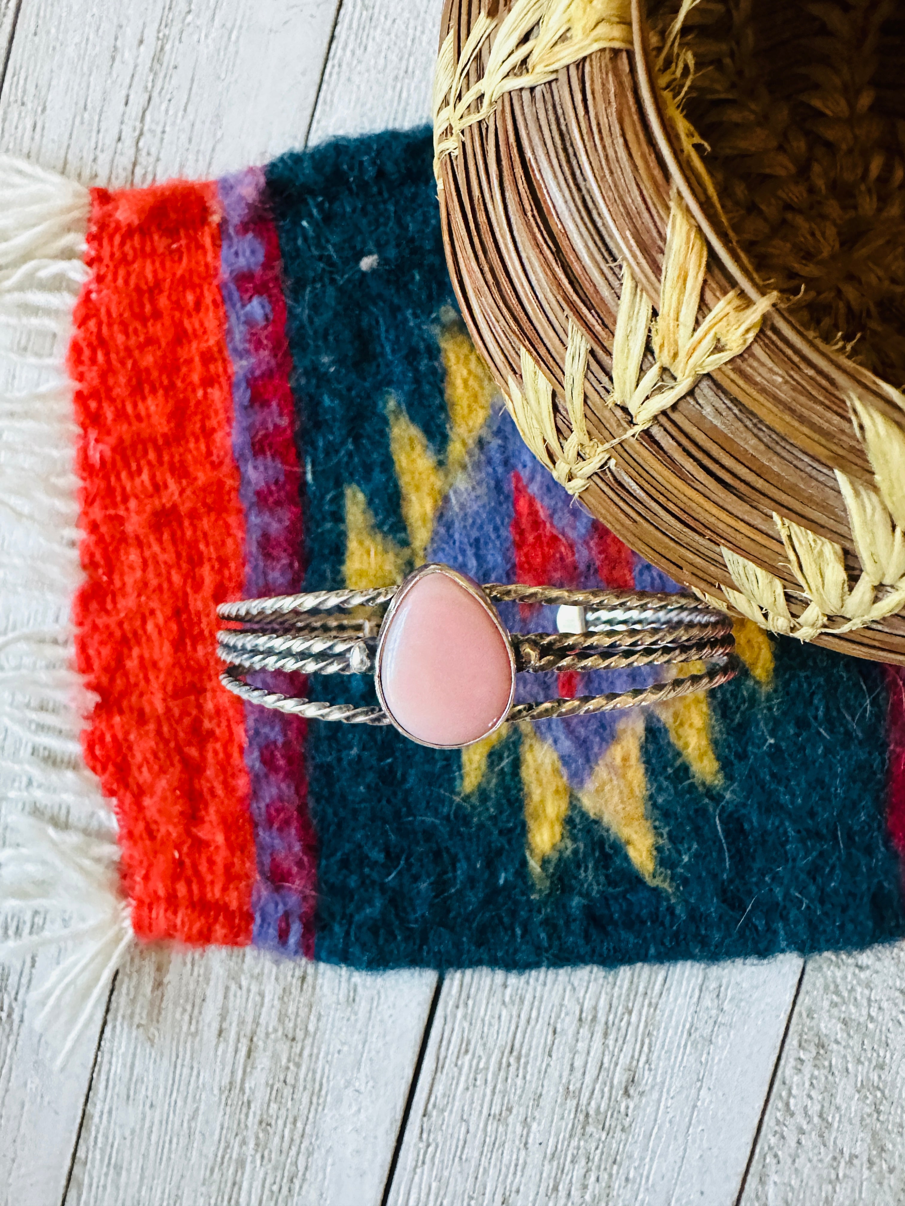 Navajo Queen Pink Conch Shell & Sterling Silver Cuff Bracelet