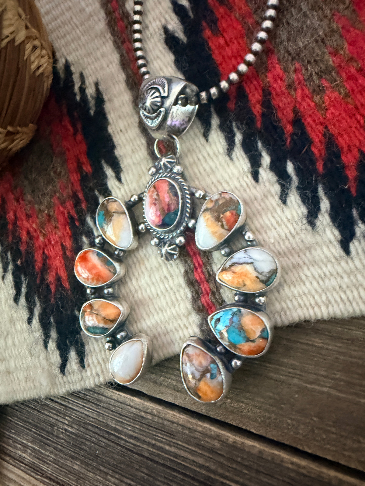 Handcrafted Sterling Silver & Multi Stone Naja Pendant by Joe Begay