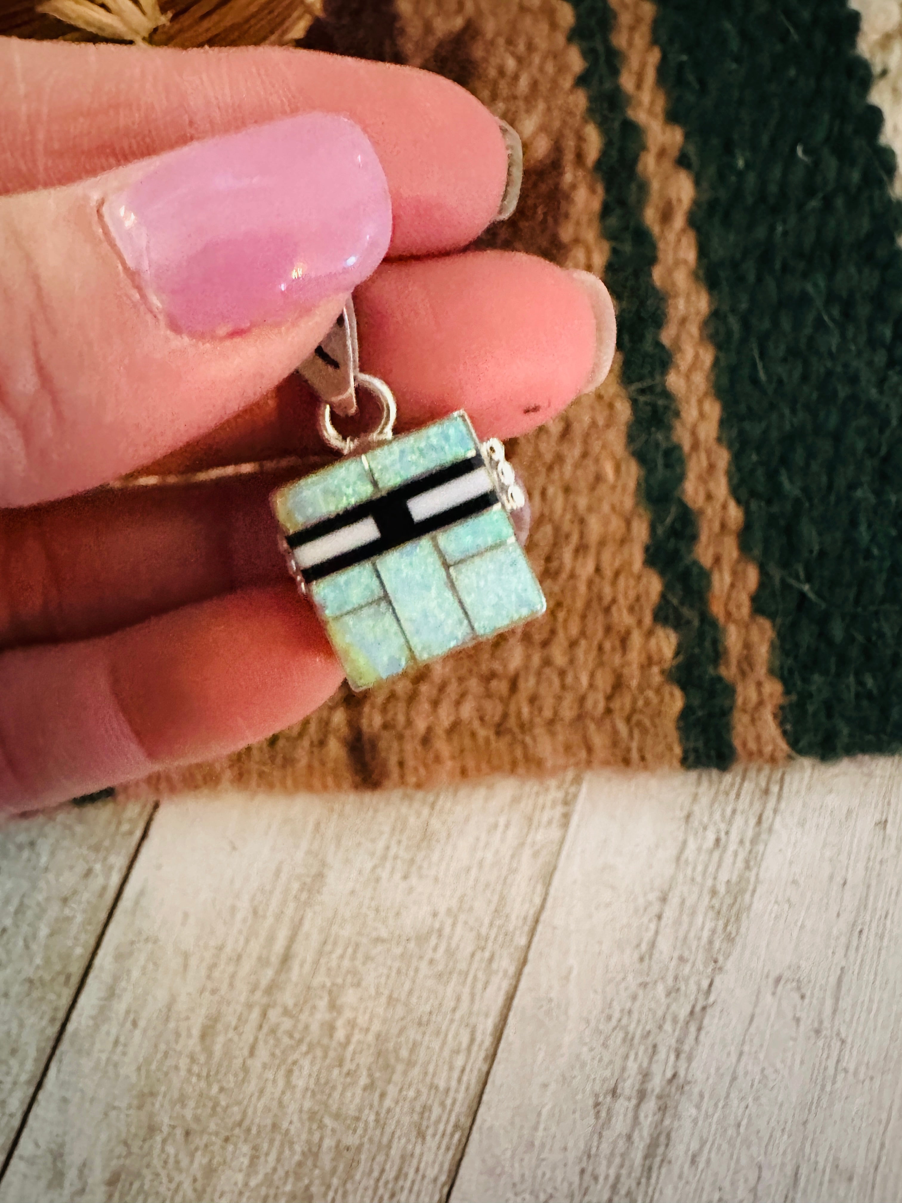 Navajo Multi Stone & Sterling Silver Inlay Double Sided Pendant