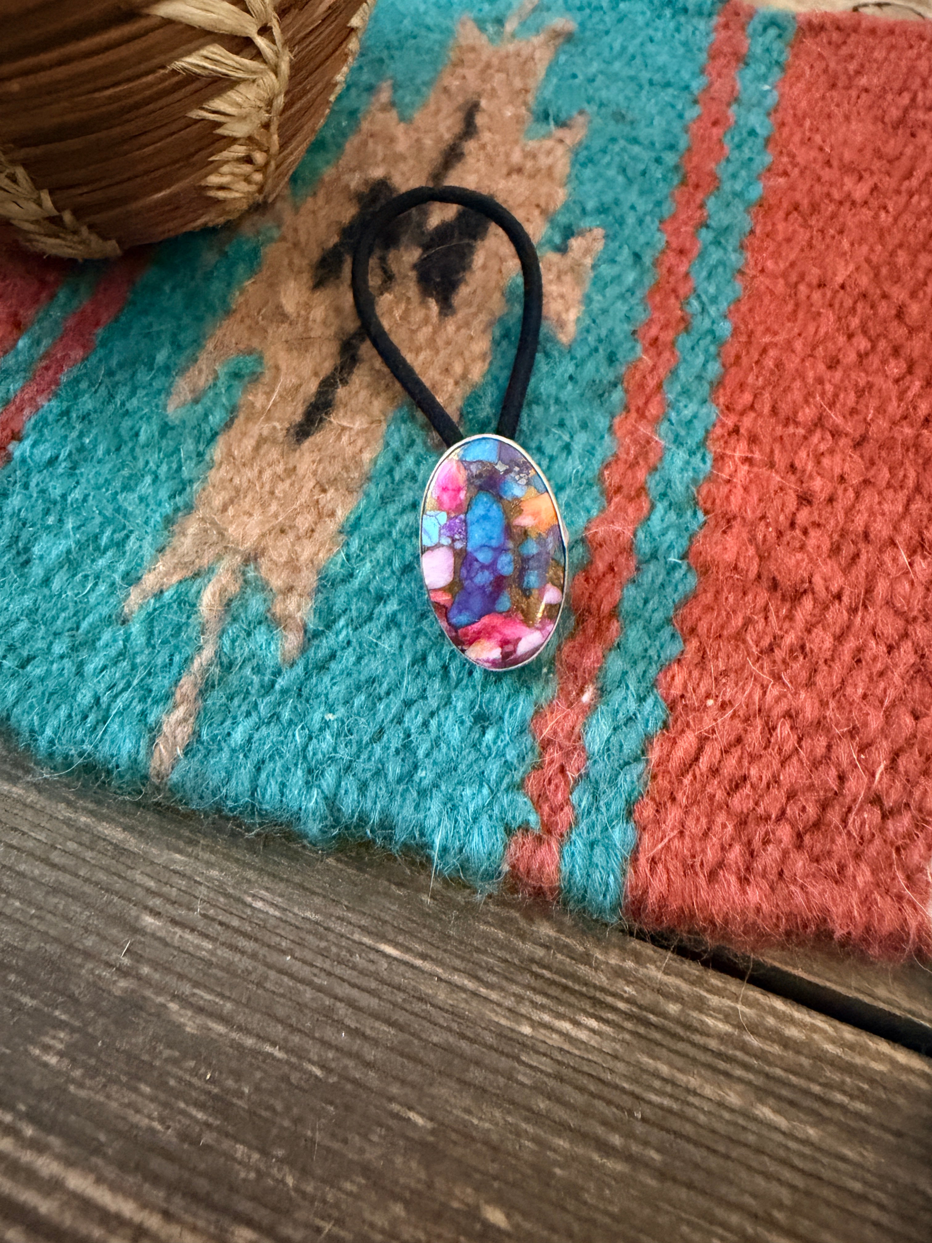 Handcrafted Pink Dream Mojave & Sterling Silver Hair Tie