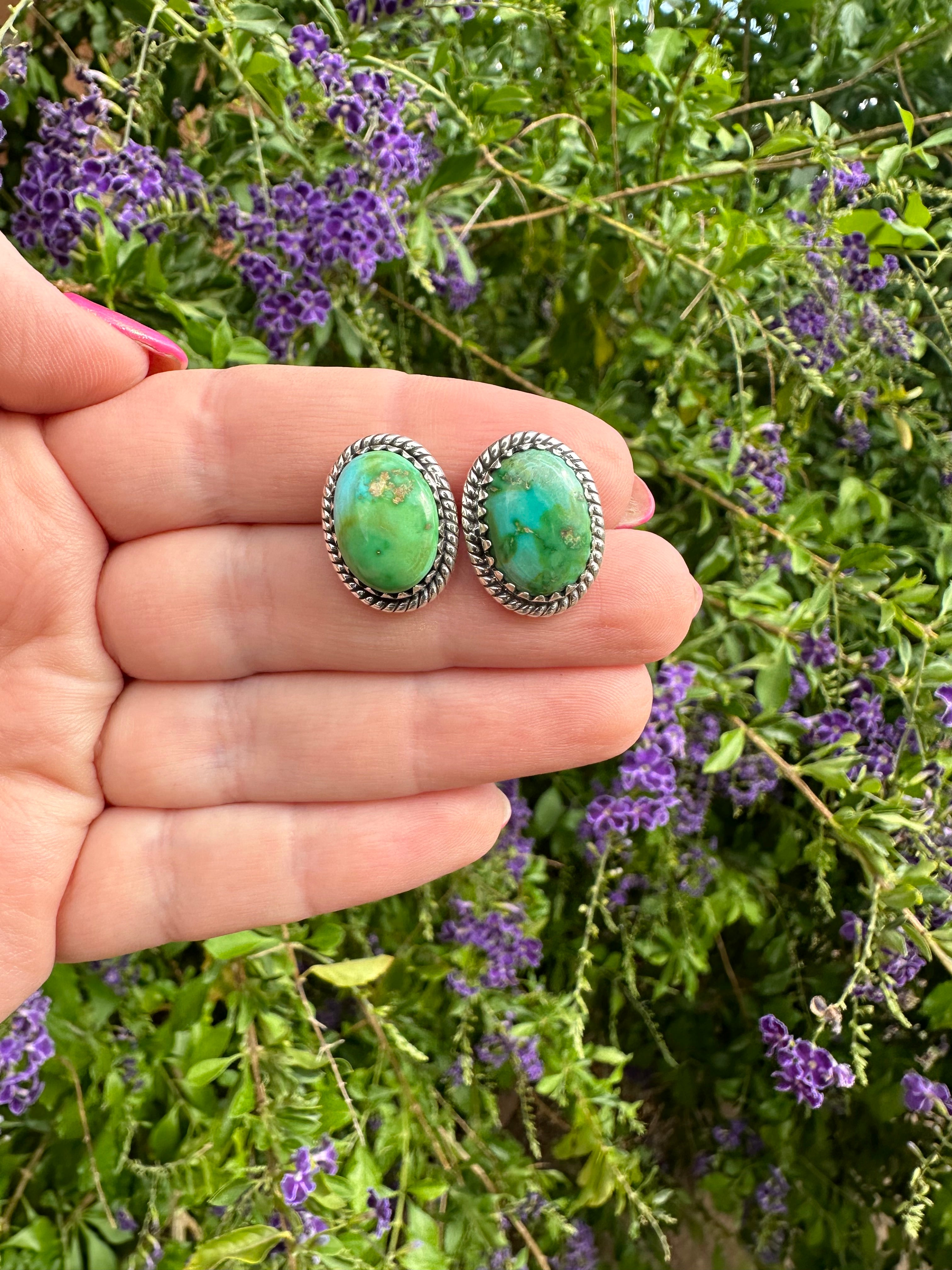 Handmade Sonoran Mountain Turquoise and Sterling Silver Post Earrings