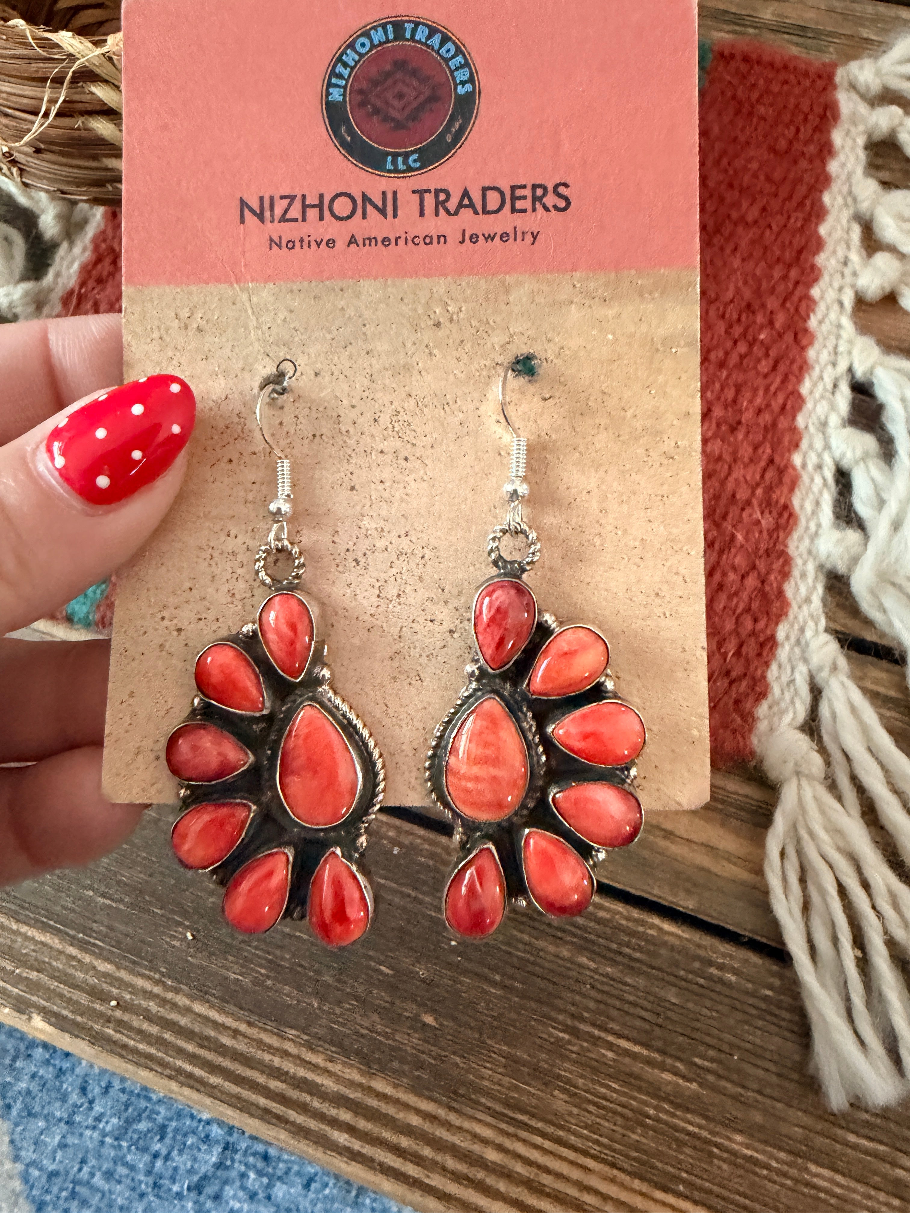 Handcrafted Orange Spiny & Sterling Silver Cluster Dangle Earrings