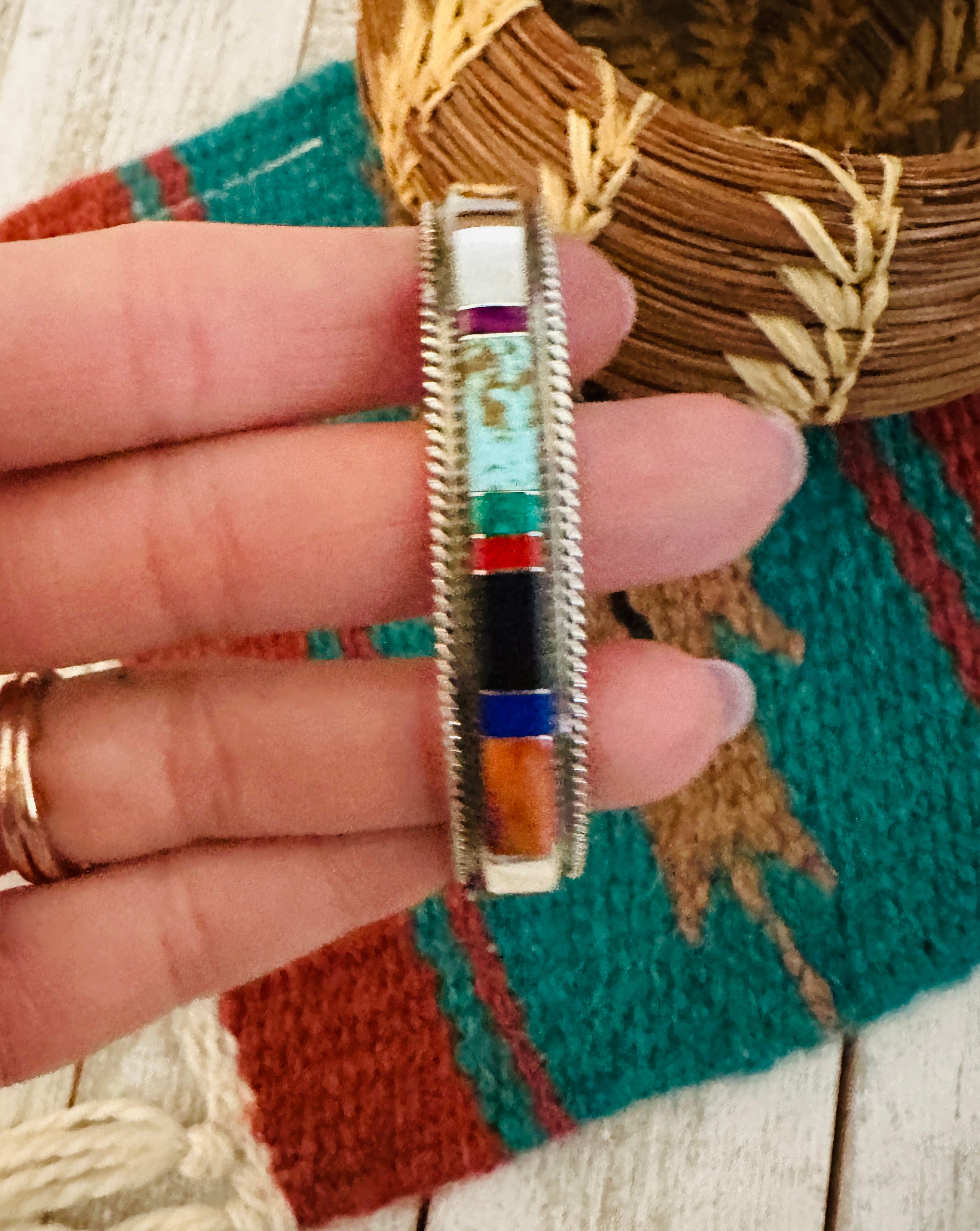 Navajo Multi Stone & Sterling Silver Inlay Cuff Bracelet