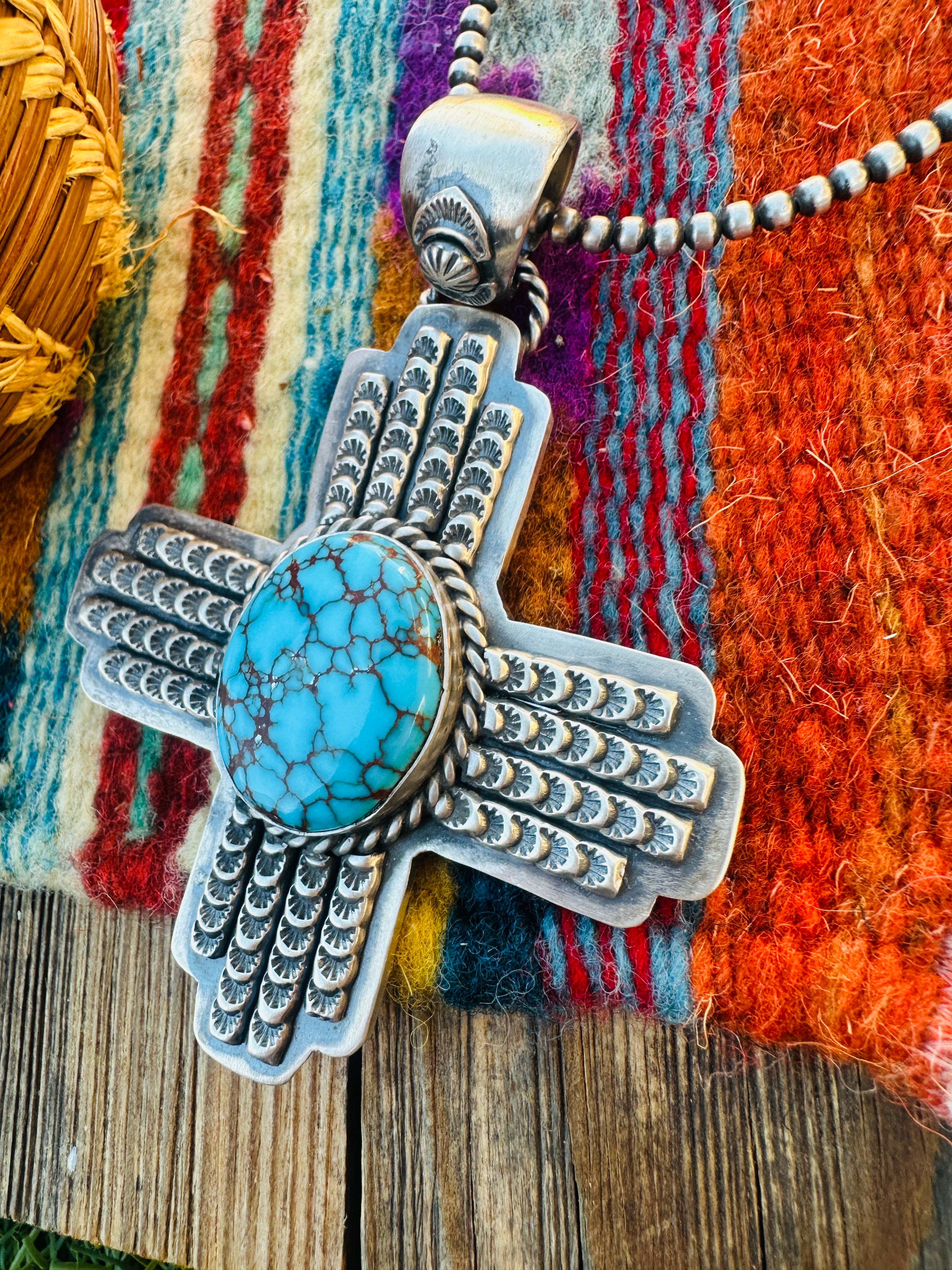 Handcrafted Sterling Silver & Turquoise Zia Cross Pendant