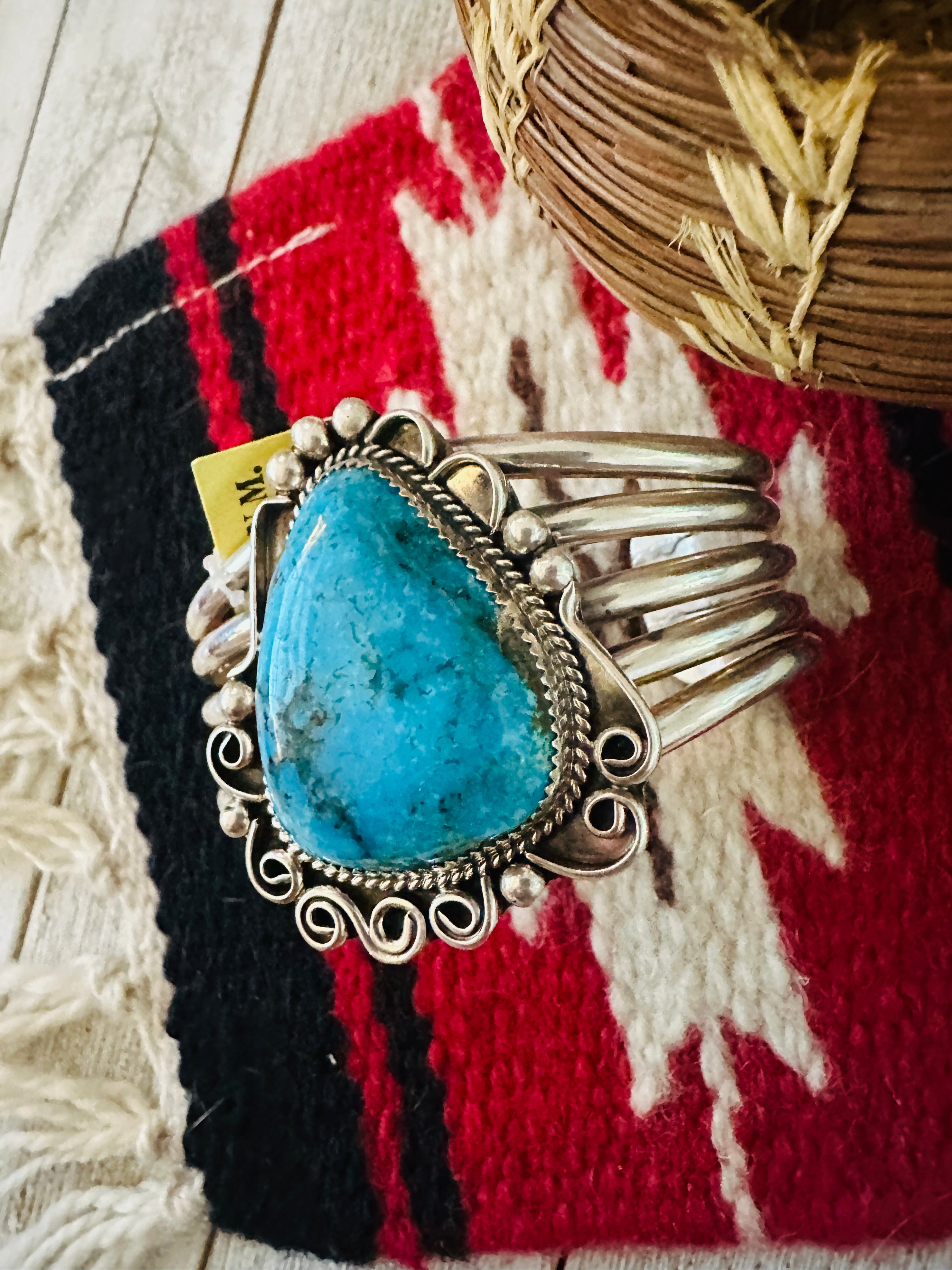 Old Pawn  Sterling Silver & Turquoise Cuff Bracelet