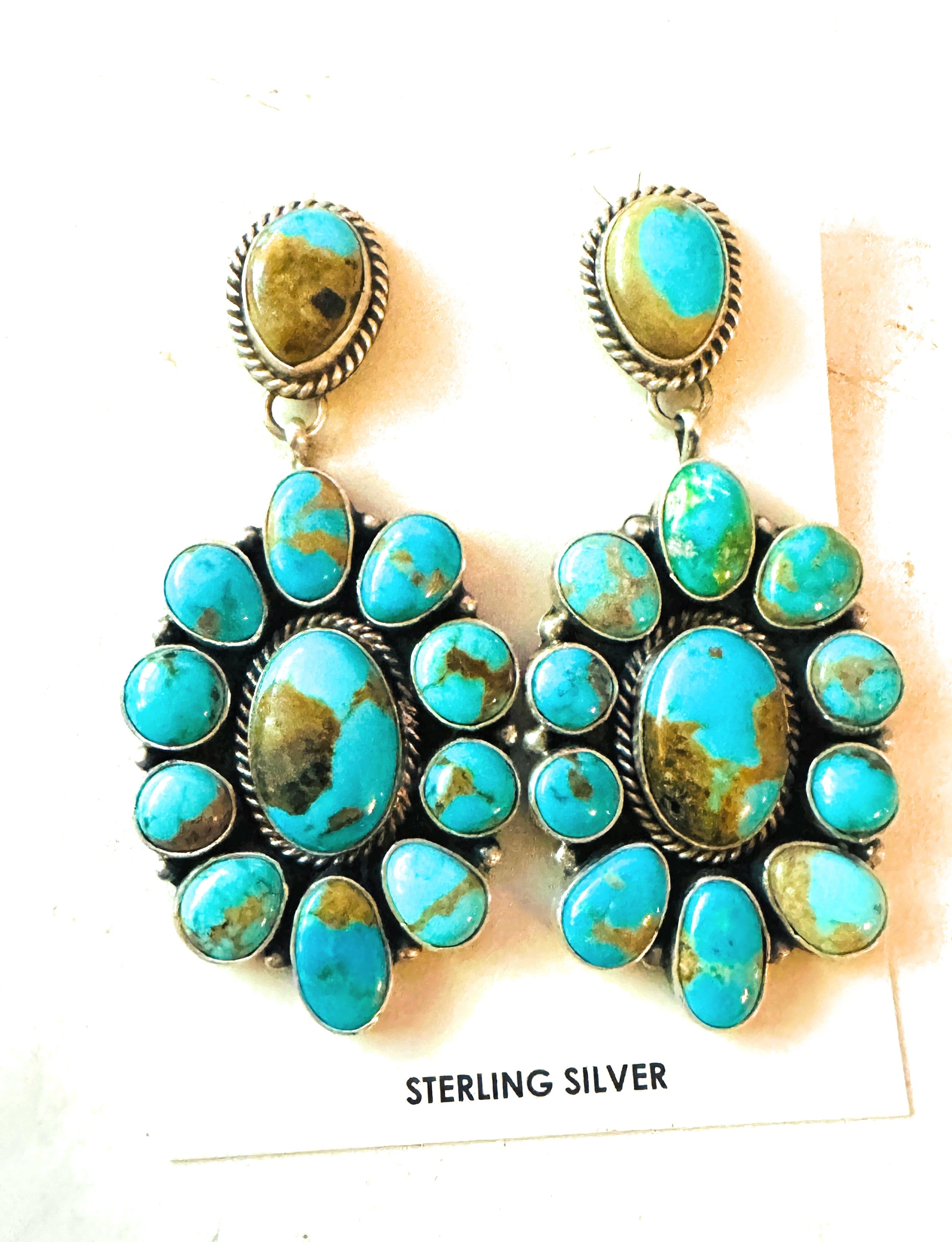 Green River Handcrafted Sterling Silver Turquoise outlets Navajo Dangle Earrings