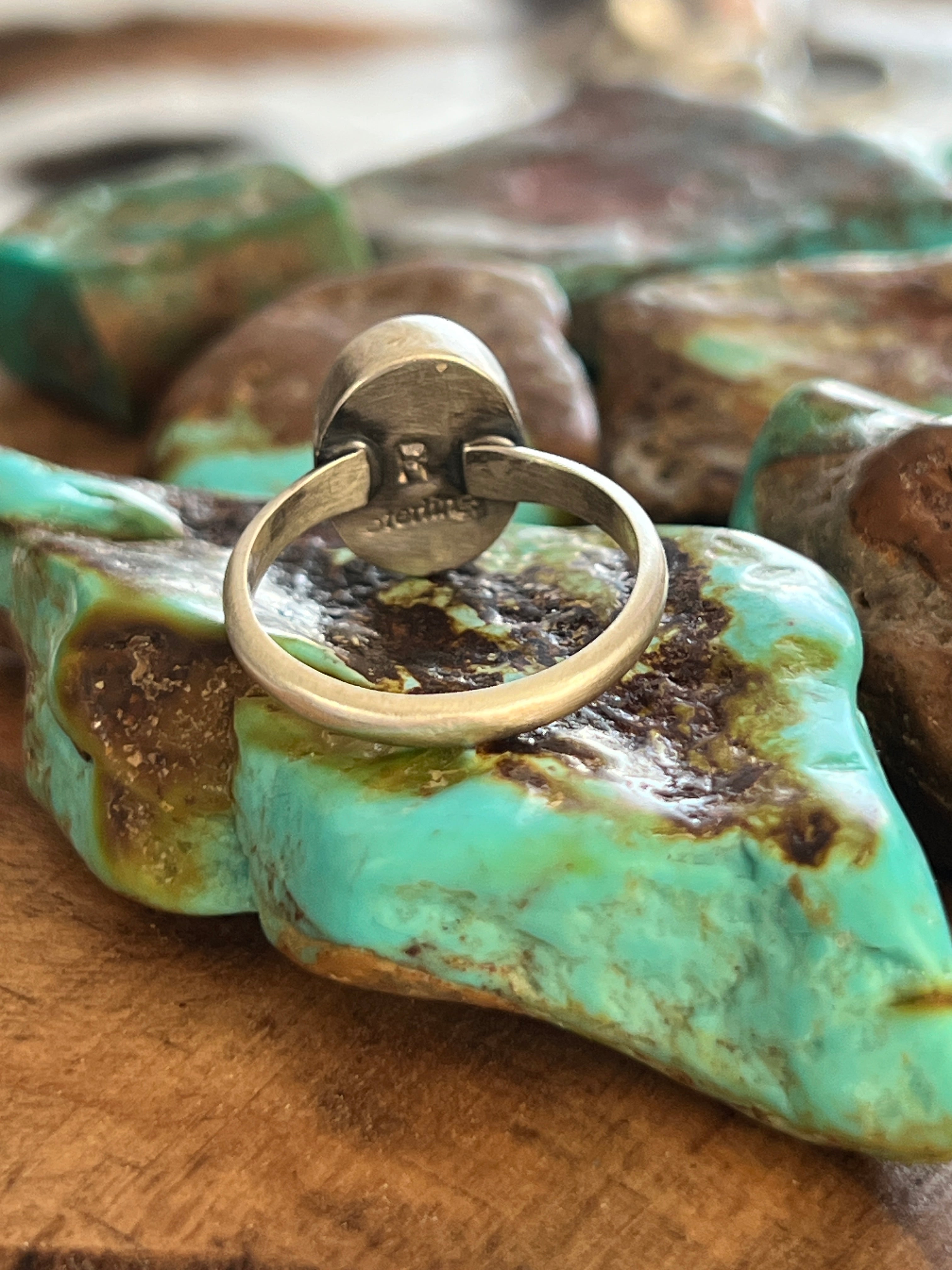 Handcrafted Sterling Silver and Oval Pink Conch Stacker Ring, Single Shank