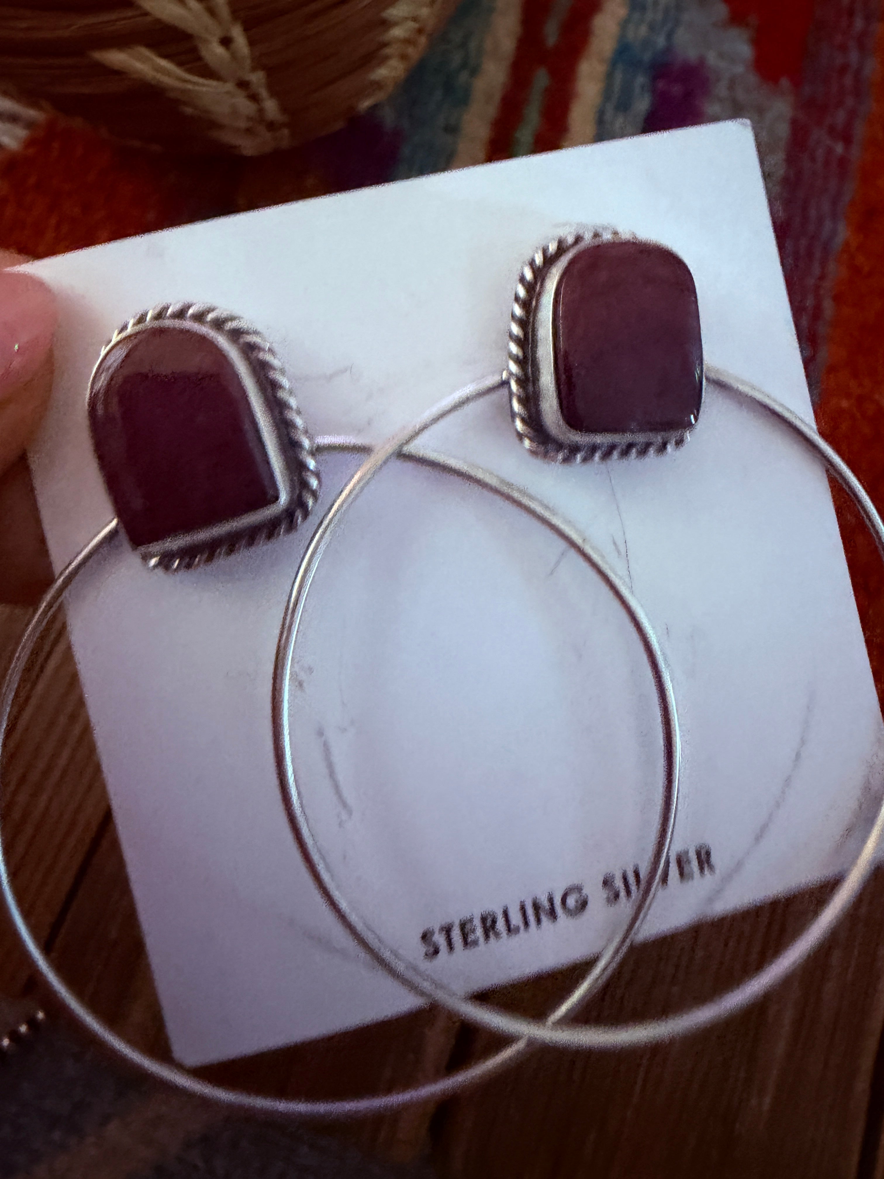 Handcrafted Purple Spiny and Sterling Silver Dangle Hoop Earrings by Elouise Kee