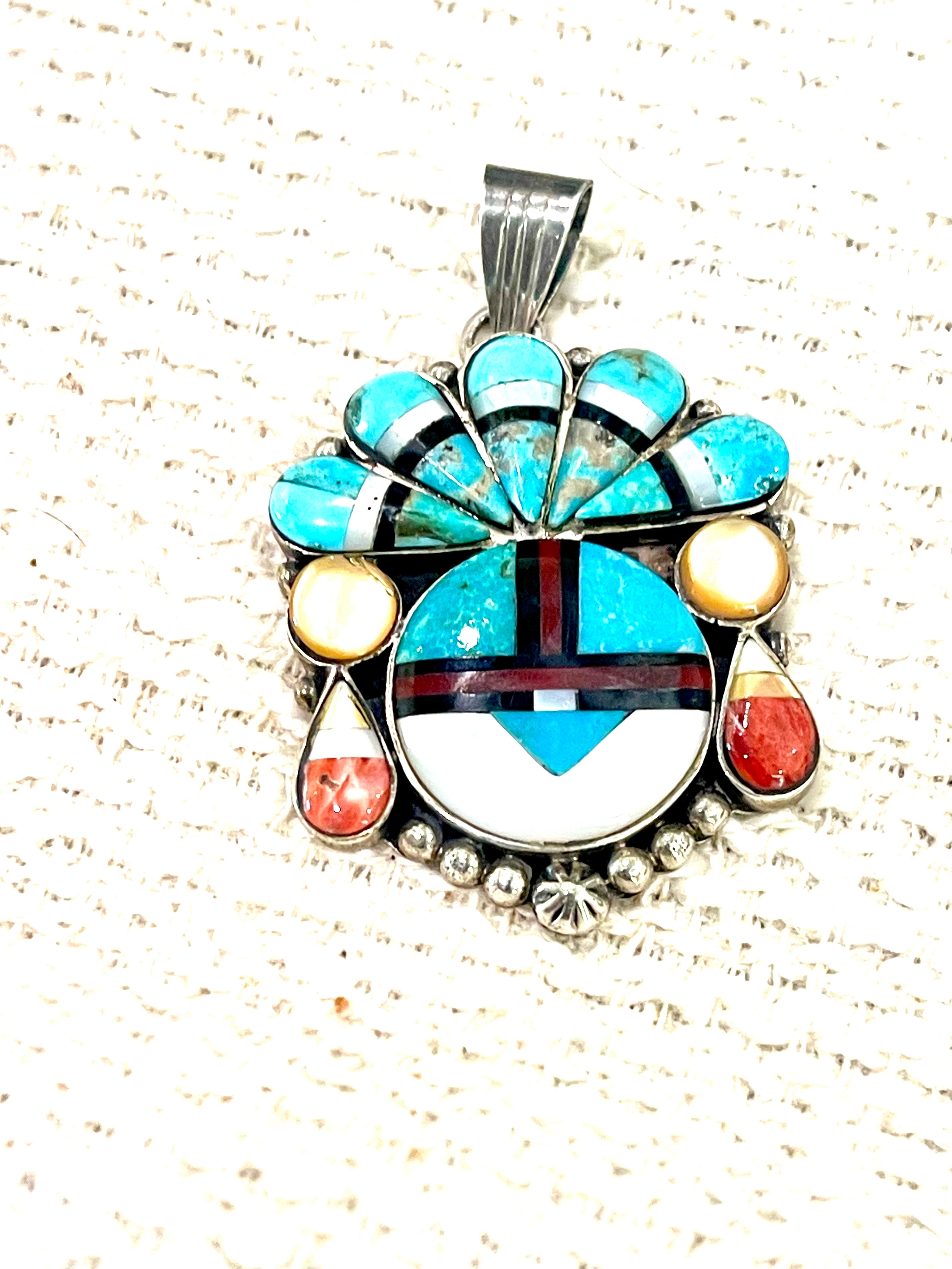 Handmade Sterling Silver & Multi Stone Sunface Pendant