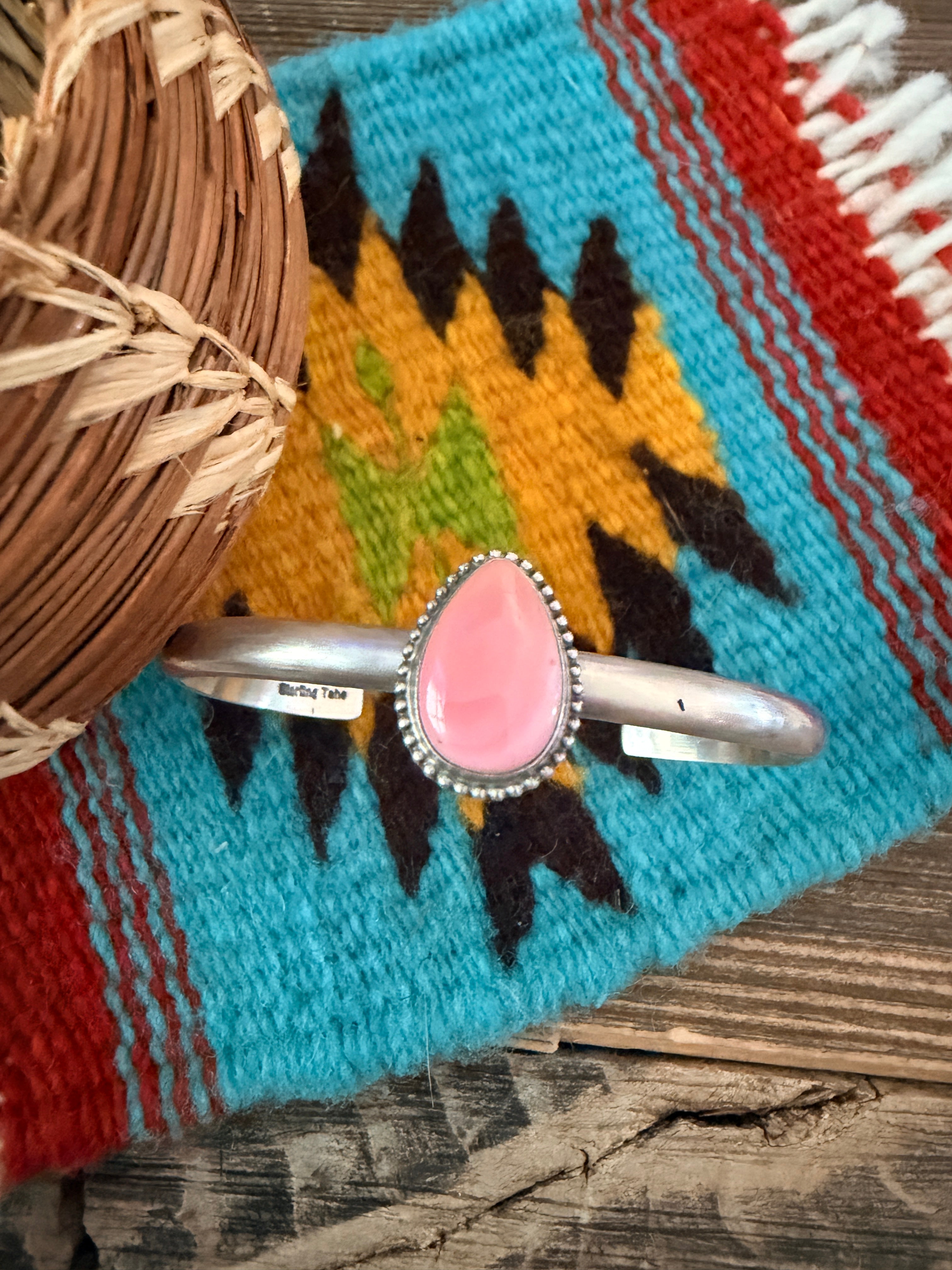 Handcrafted Queen Pink Conch & Sterling Silver Cuff Bracelet