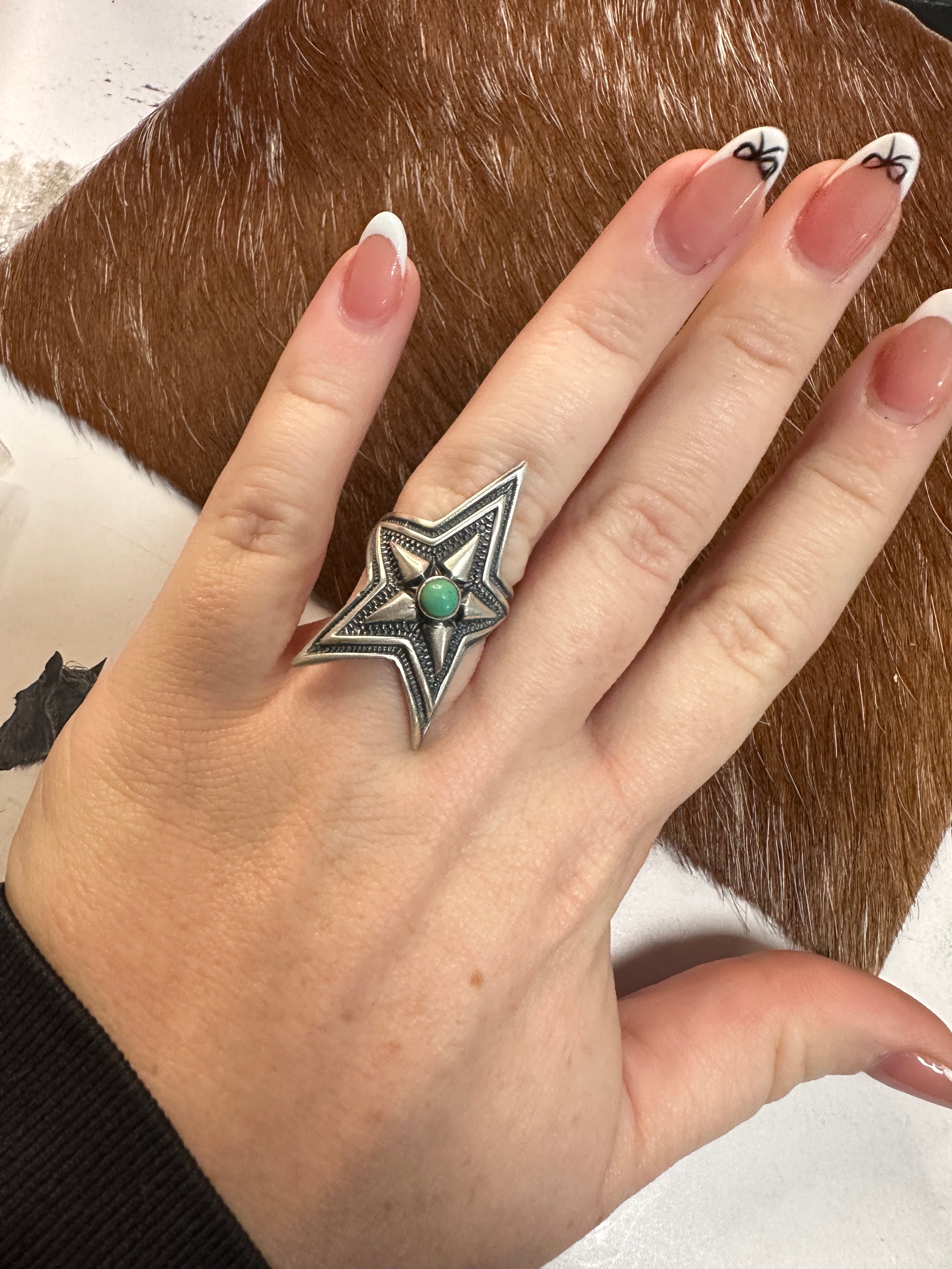 Beautiful Handmade Sterling Silver Turquoise Adjustable STAR Ring