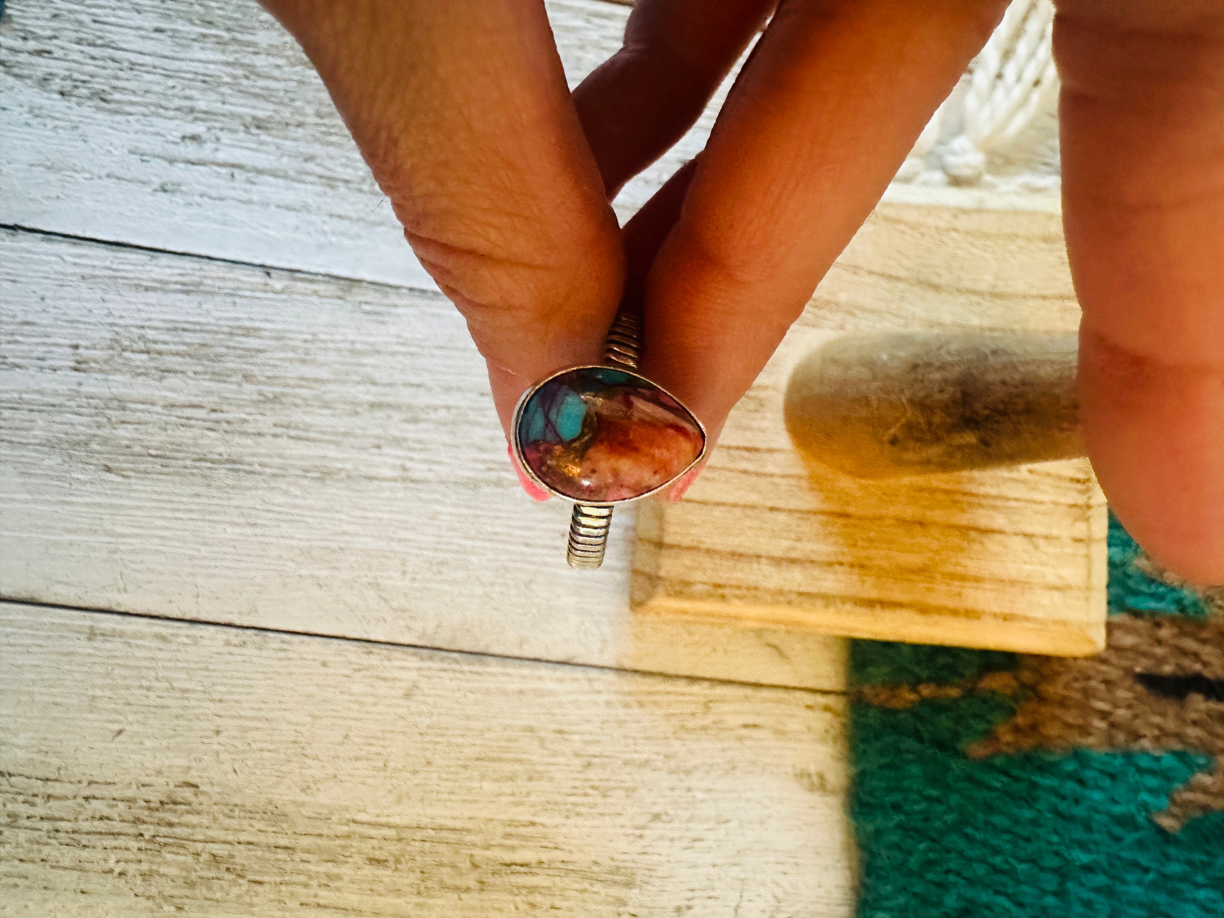 Navajo Sterling Silver & Pink Dream Mojave Teardrop Ring