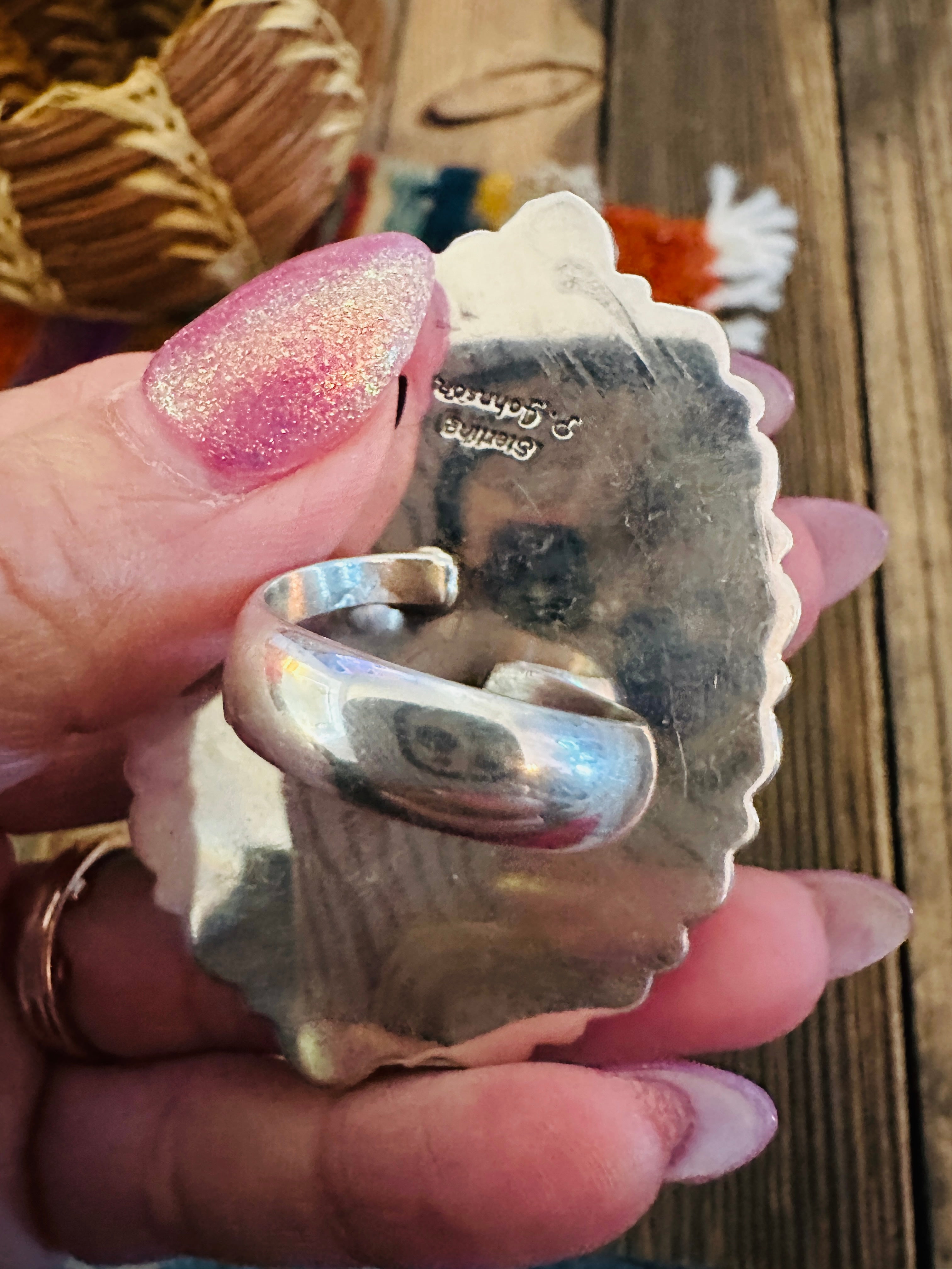 Handcrafted Turquoise & Sterling Silver Adjustable Cluster Ring