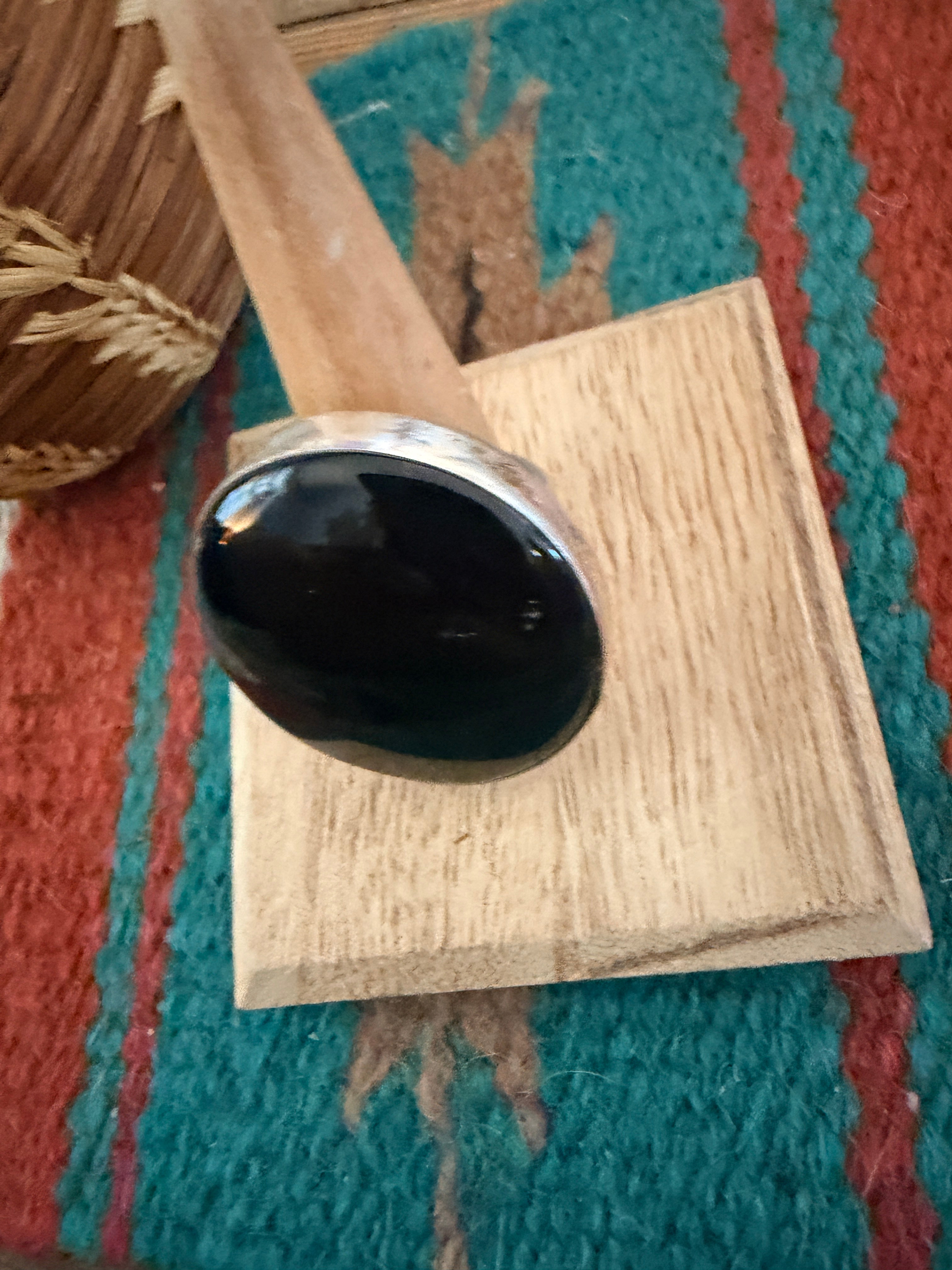 Handcrafted Black Onyx & Sterling Silver Ring Size 9
