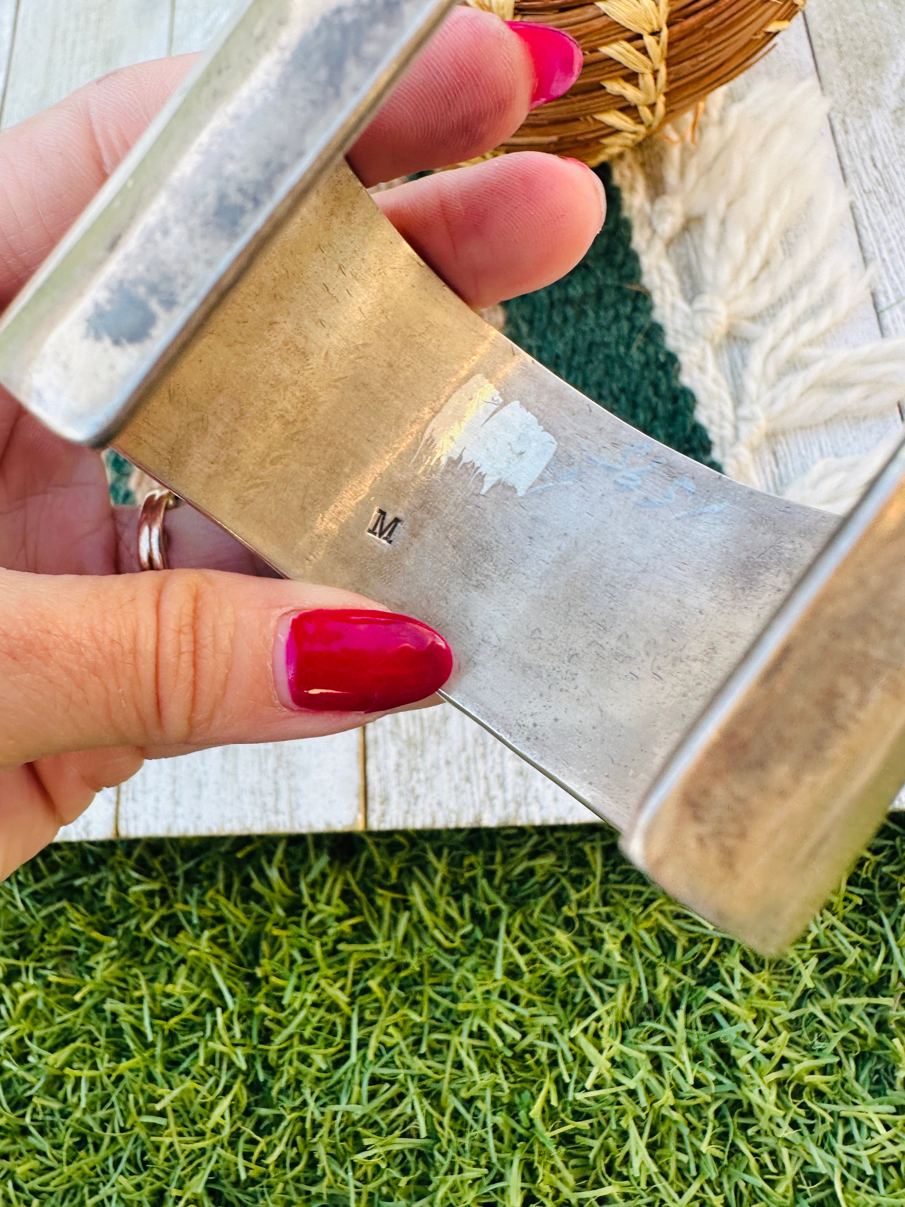 Handcrafted Old Pawn Sterling Silver & Turquoise Inlay Cuff Bracelet