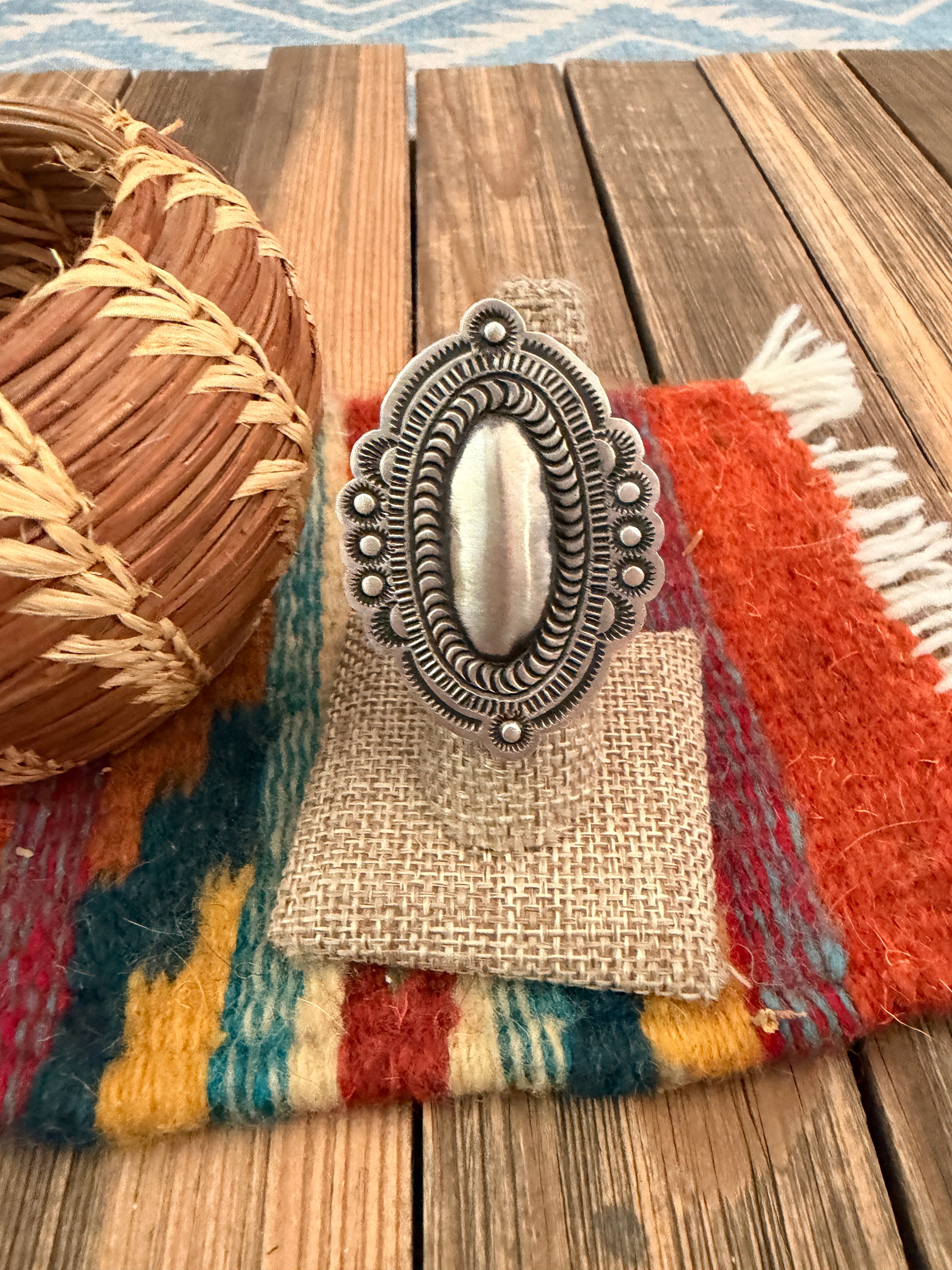 Handcrafted Sterling Silver Adjustable Concho Ring by Leander Tahe