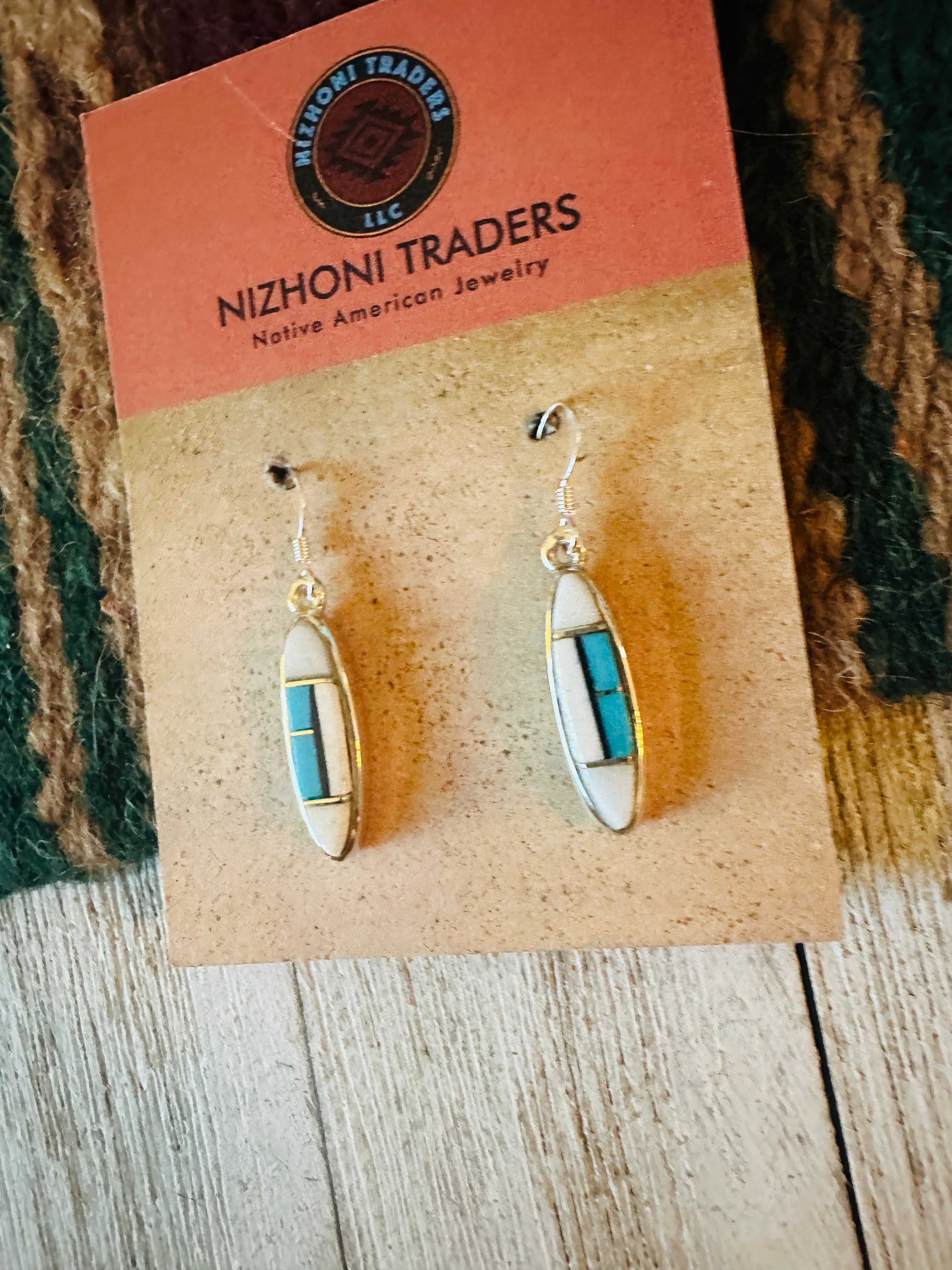 Navajo Sterling Silver & Multi Stone Inlay Dangle Earrings