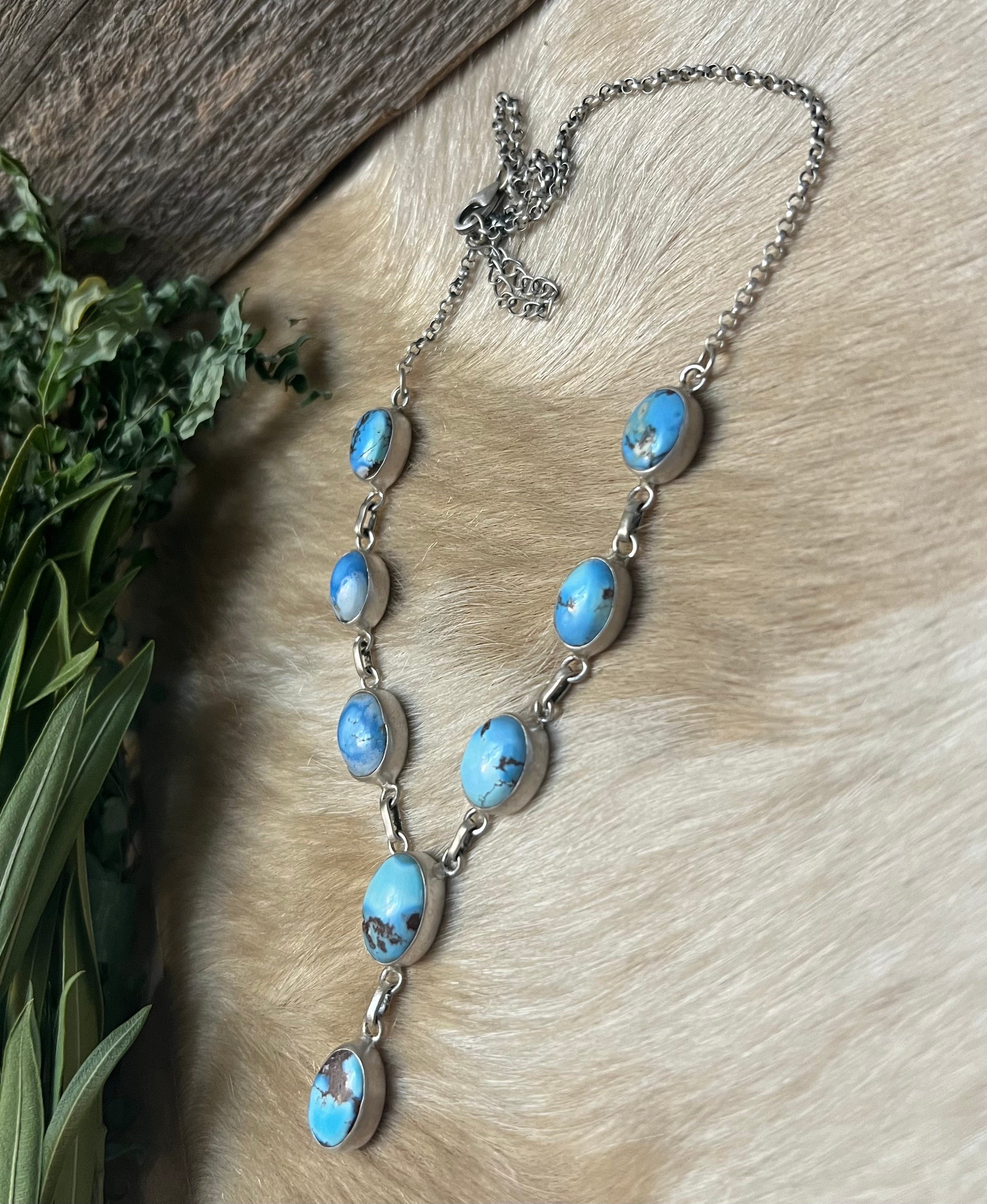 Handmade Golden Hills Turquoise & Sterling Silver Drop Necklace
