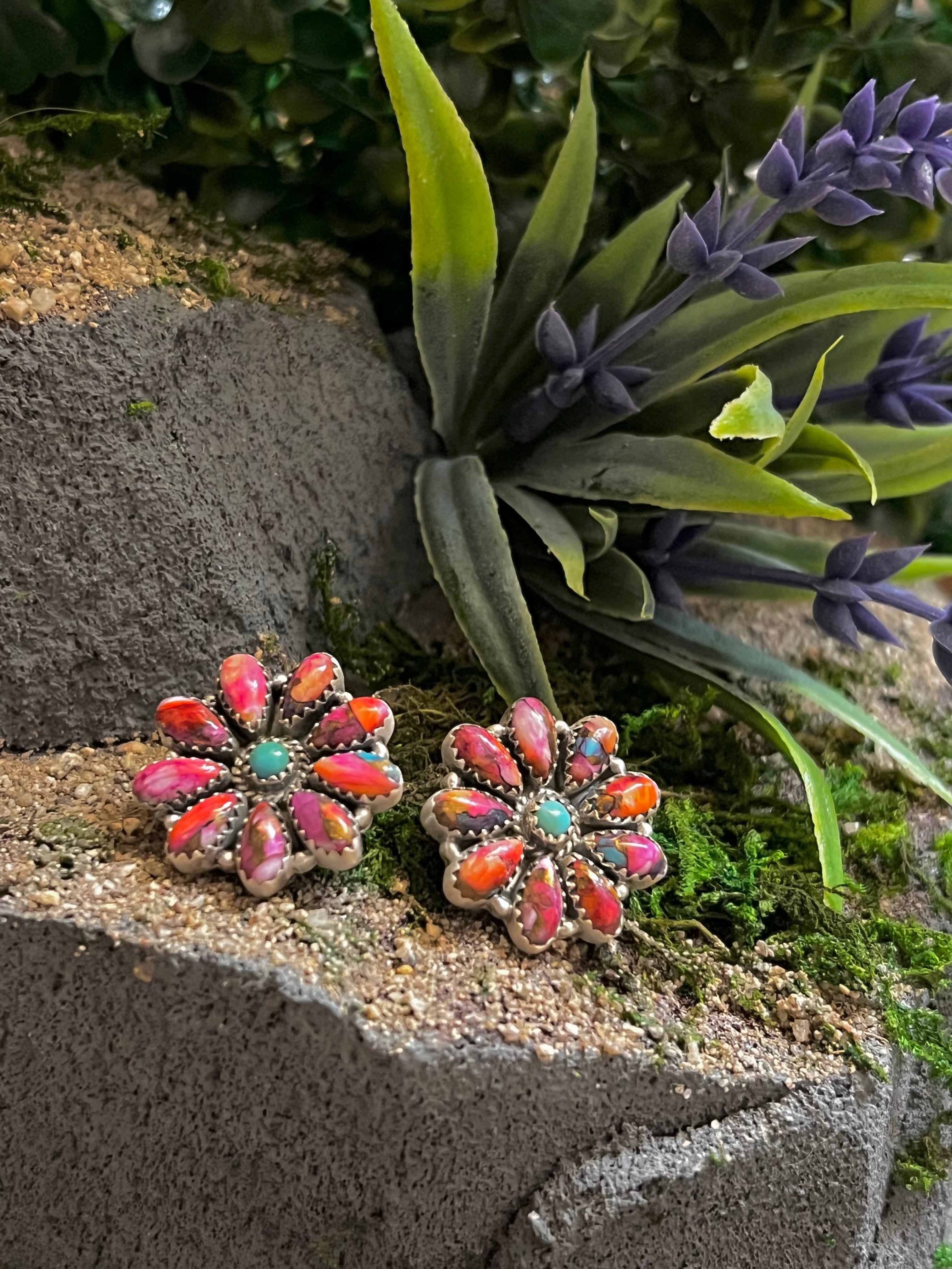 Handmade Sterling Silver Pink Dream Cluster Necklace & Earring Set