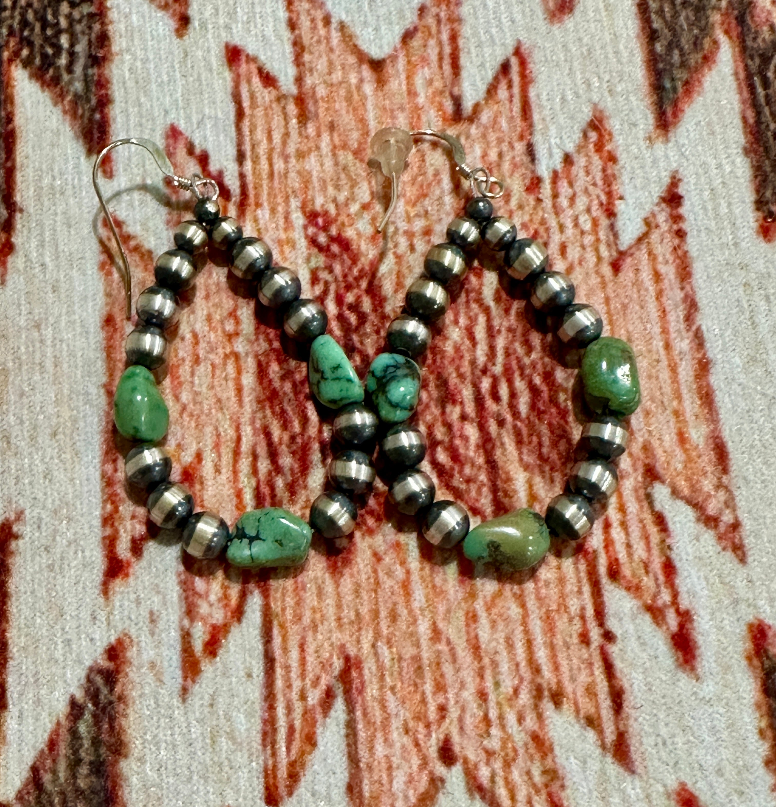 Handcrafted Sterling Silver Pearl Beaded Dangle Hoop Earrings