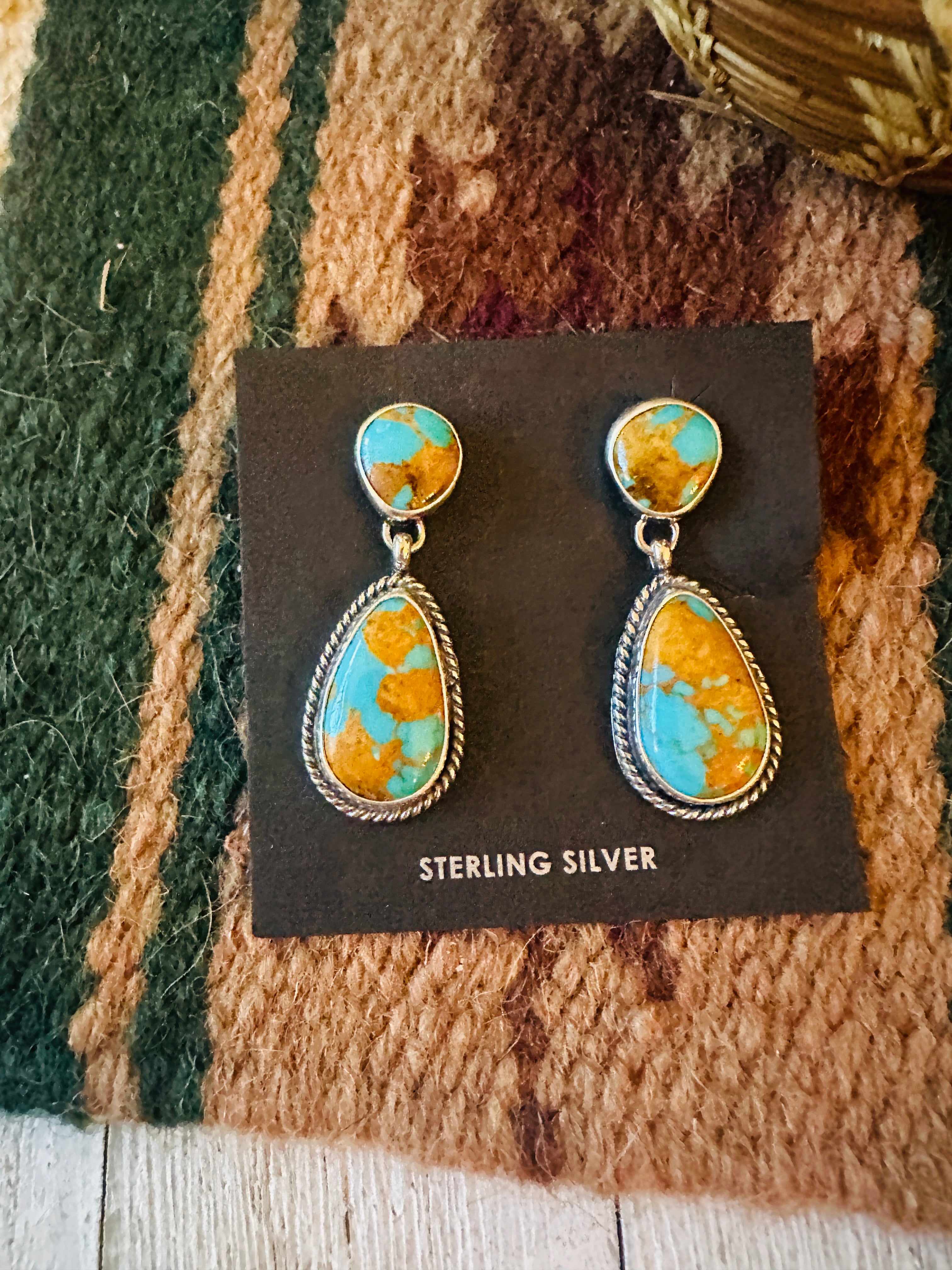 Navajo Royston Turquoise And Sterling Silver Dangle Earrings