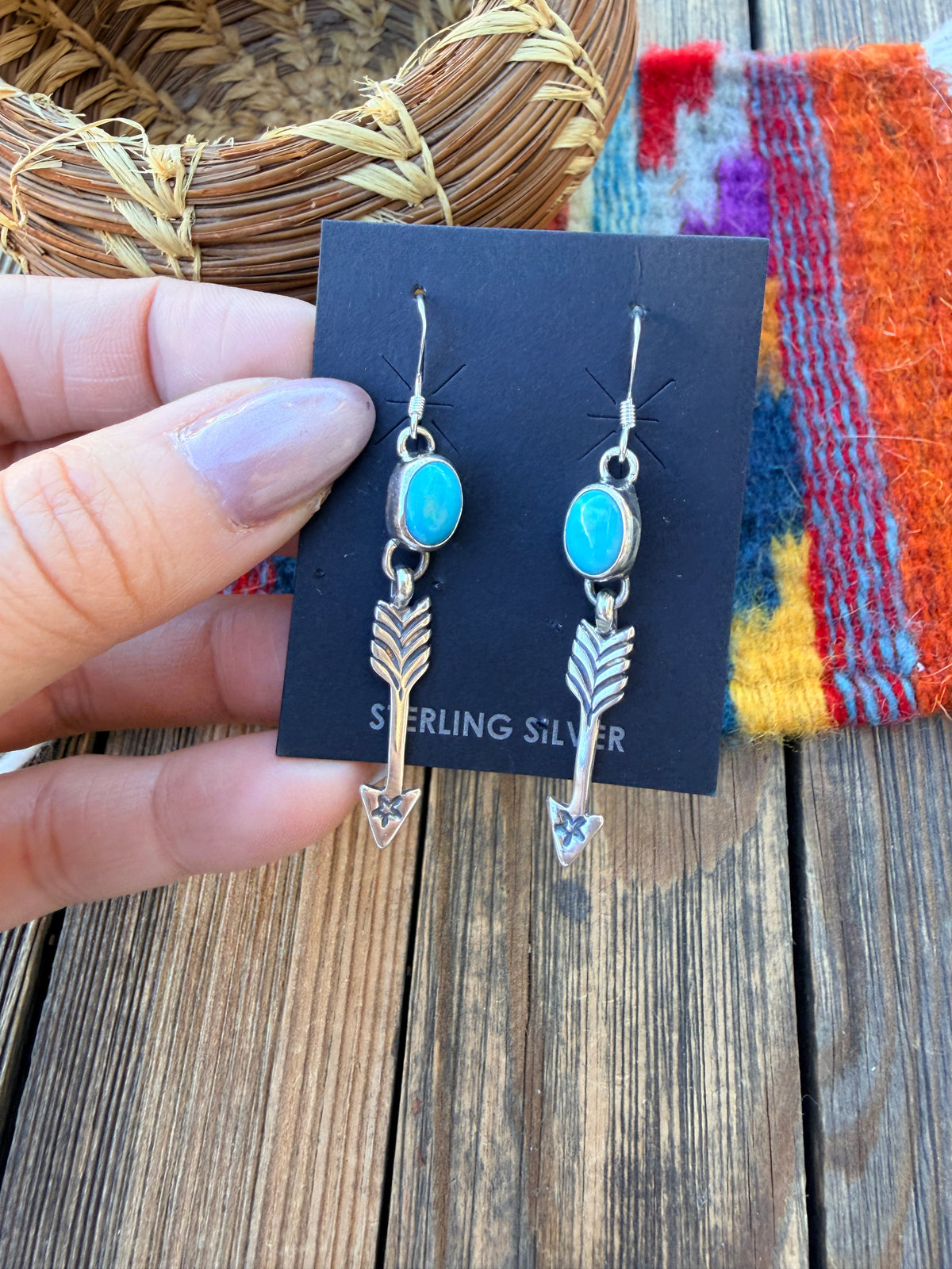 Handcrafted Sterling Silver & Turquoise Arrow Dangle Earrings by Alice Jobnson