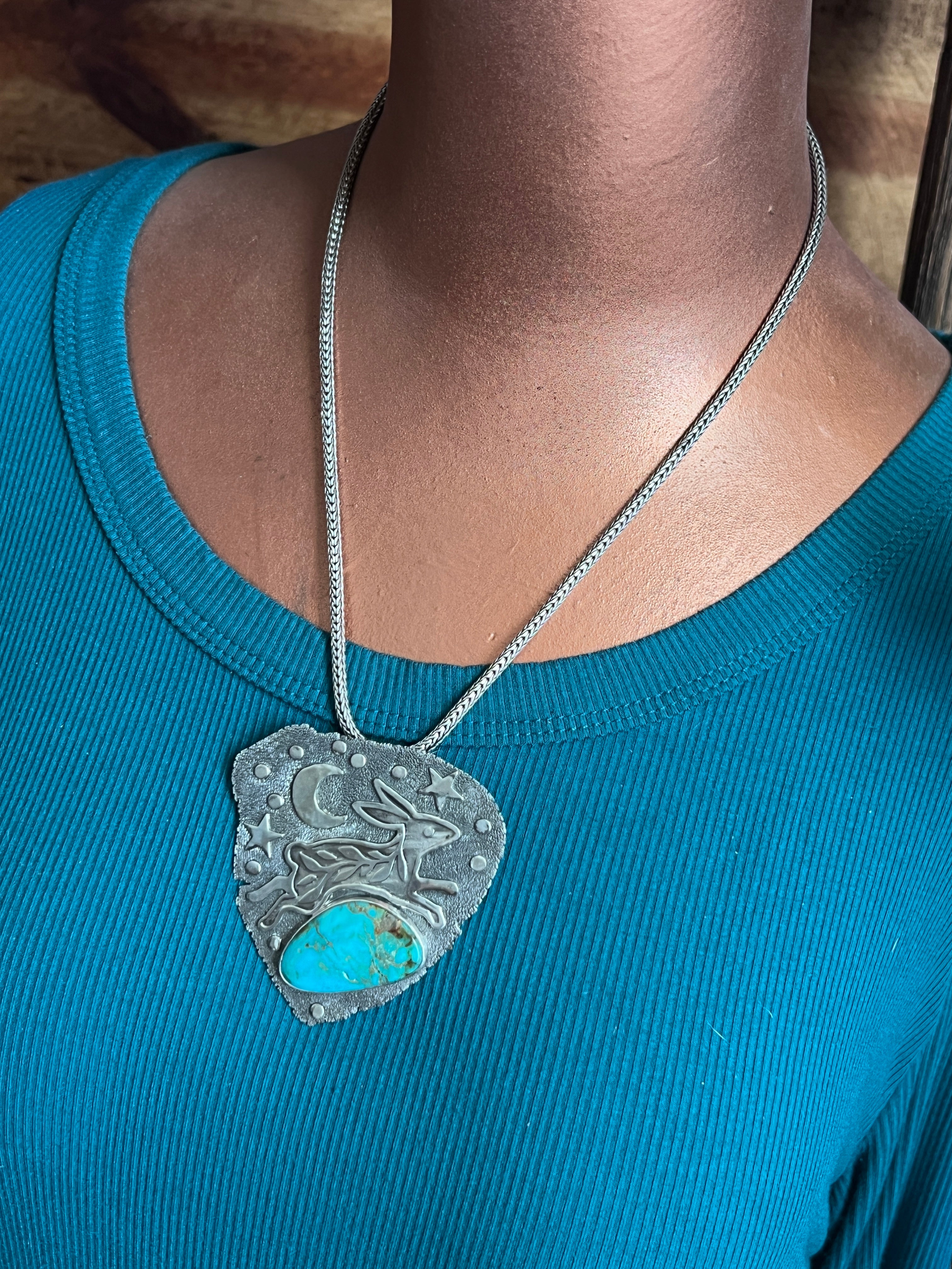 Tularosa Sterling Silver & Kingman Turquoise Celestial Rabbit Necklace