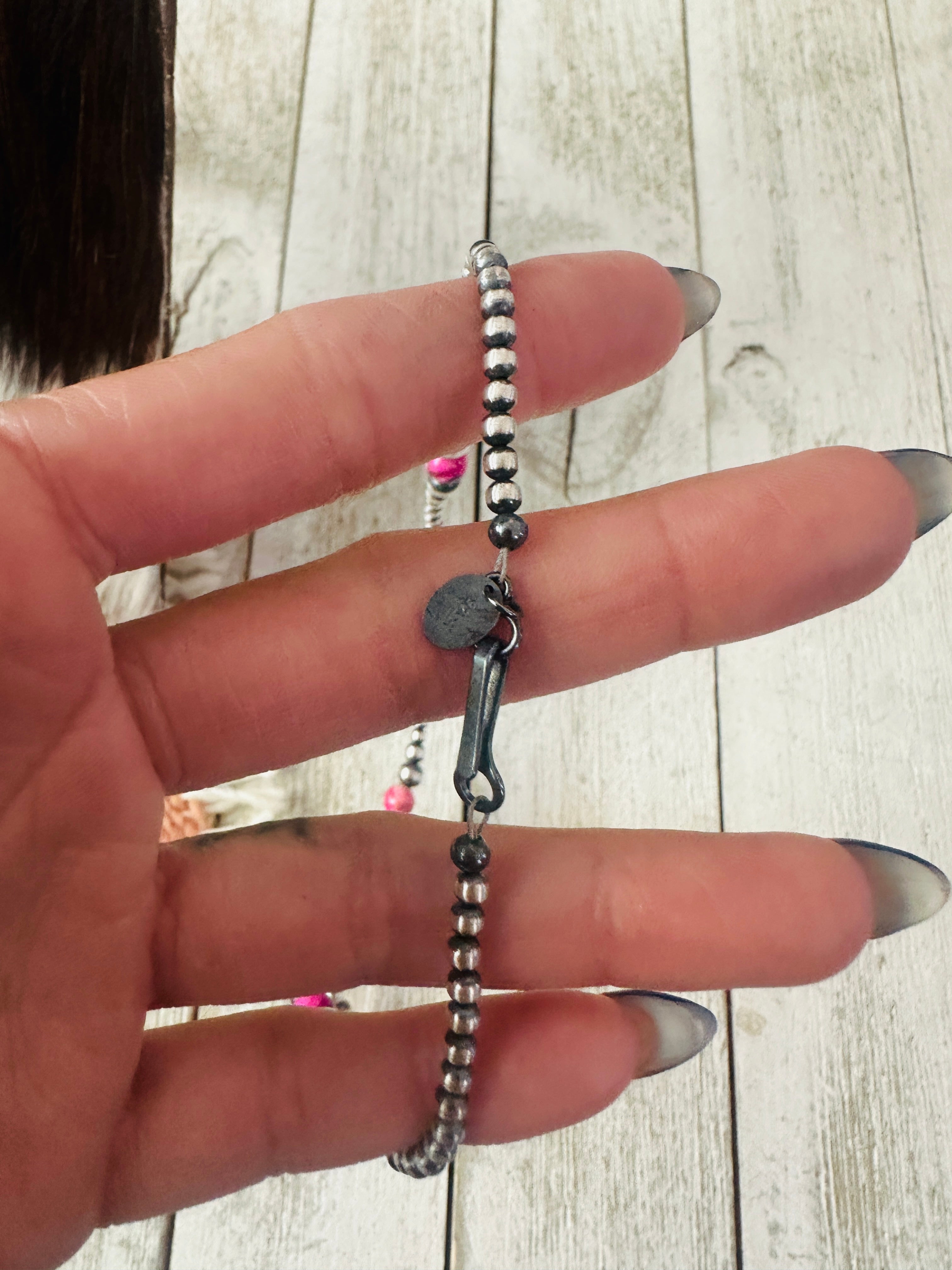 Handcrafted Sterling Silver & Pink Mojave Beaded Necklace