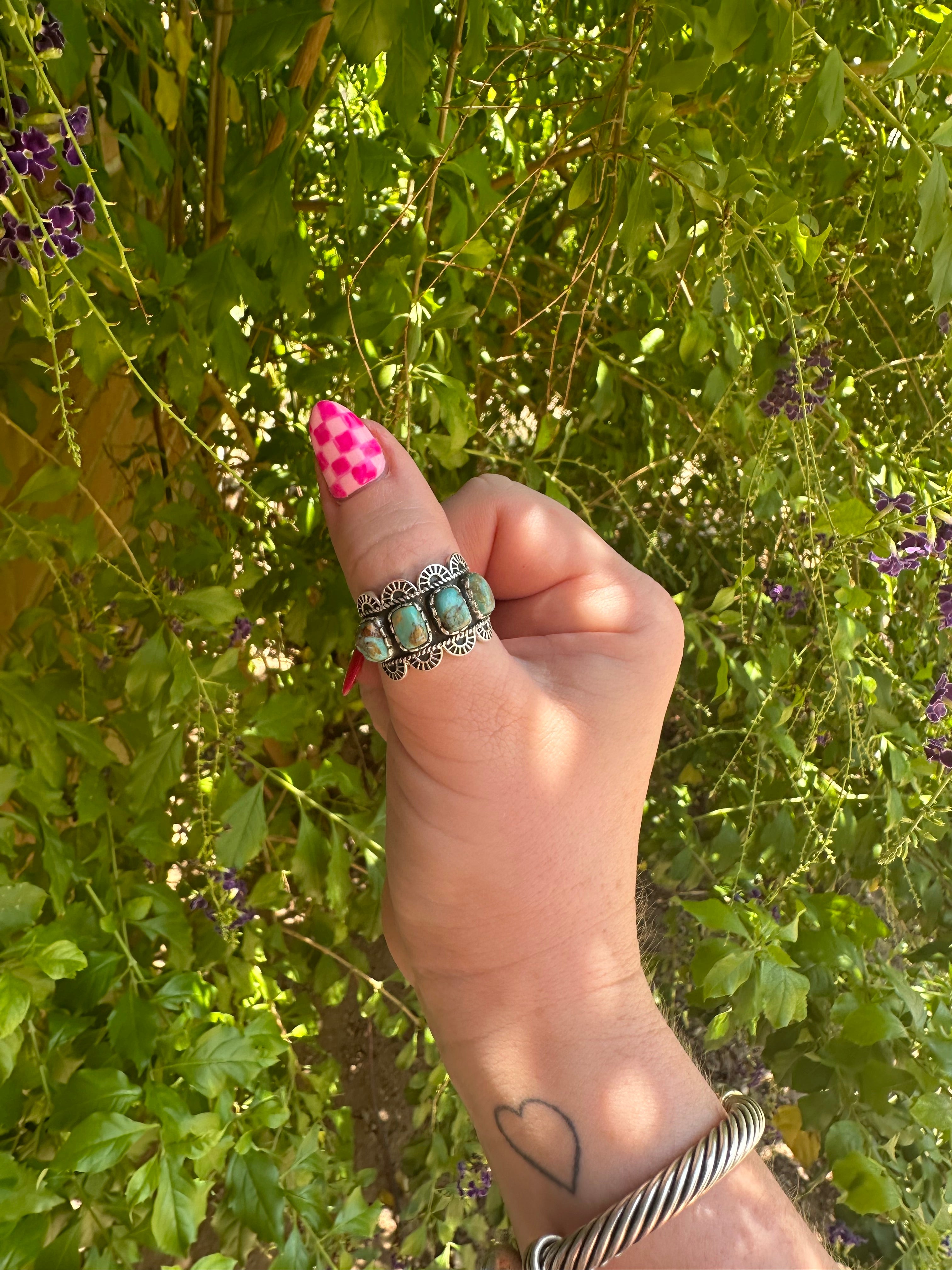 KITTS PEAK Handmade Turquoise And Sterling Silver Adjustable Ring