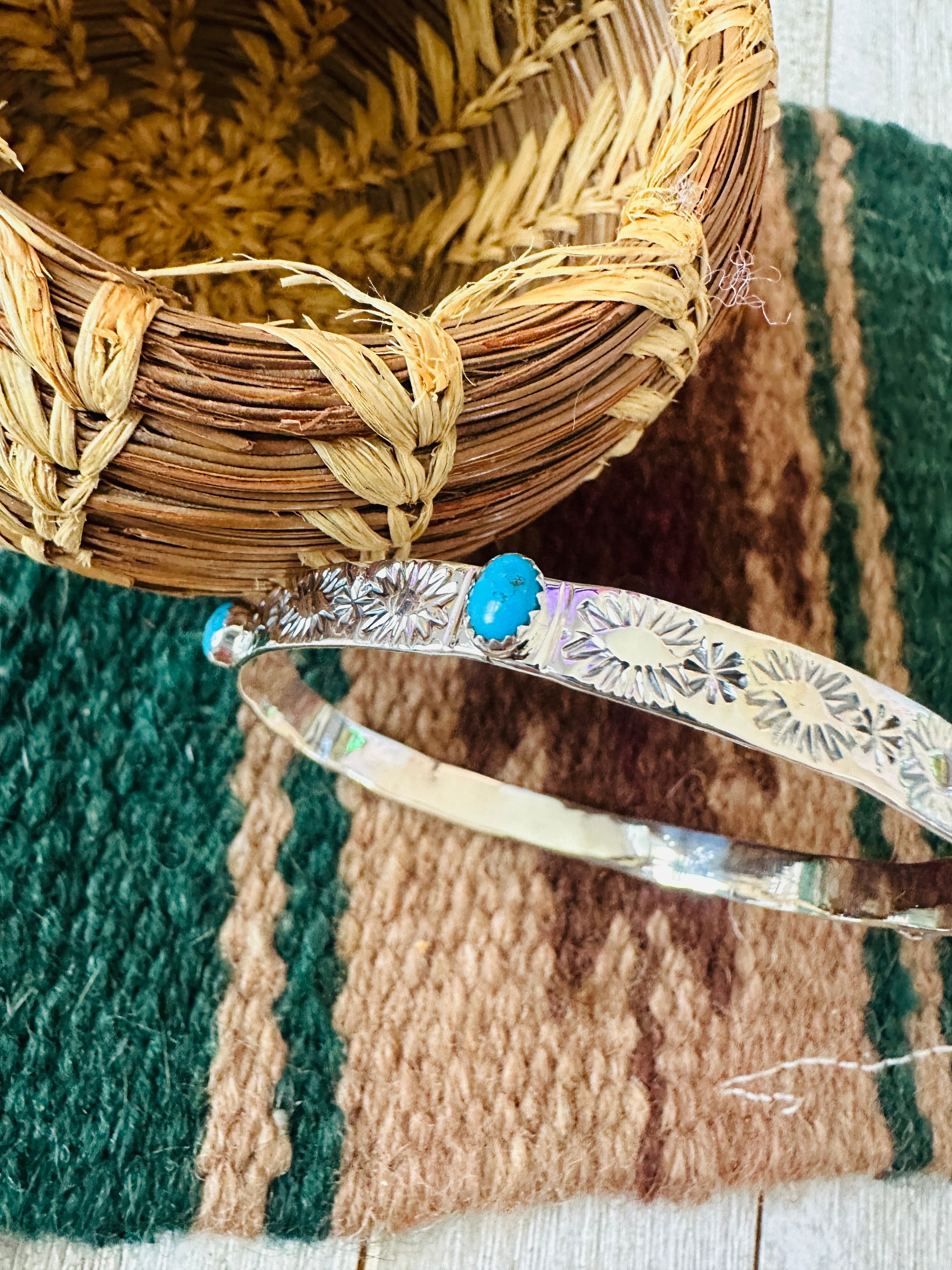 Handcrafted Turquoise & Sterling Silver Bangle Bracelet